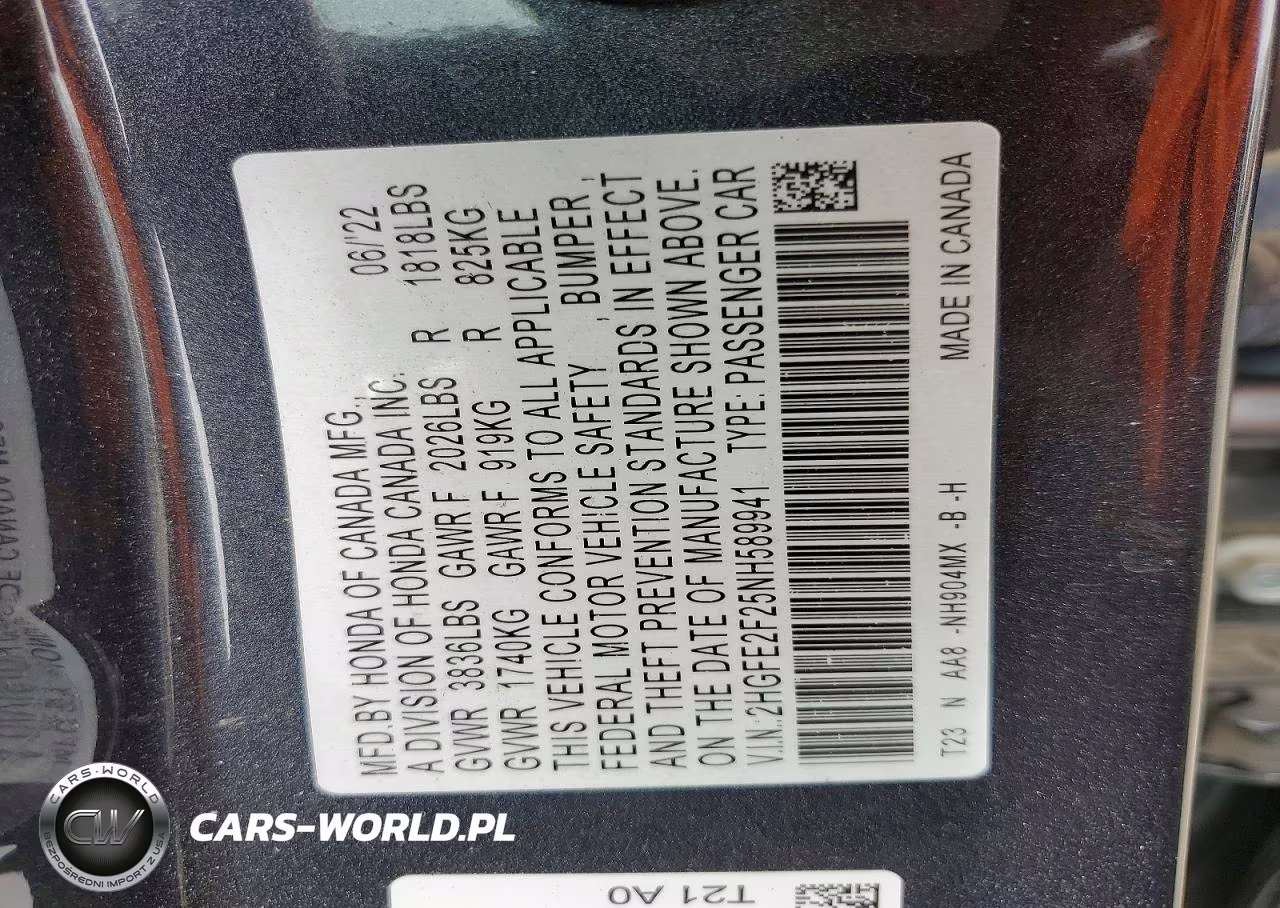 2022 Honda Civic Lx VIN:2HGFE2F25NH589941 - 12