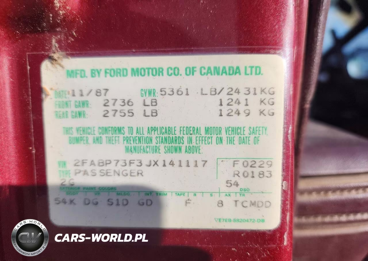 1988 Ford Crown Victoria VIN:2FABP73F3JX141117 - 12