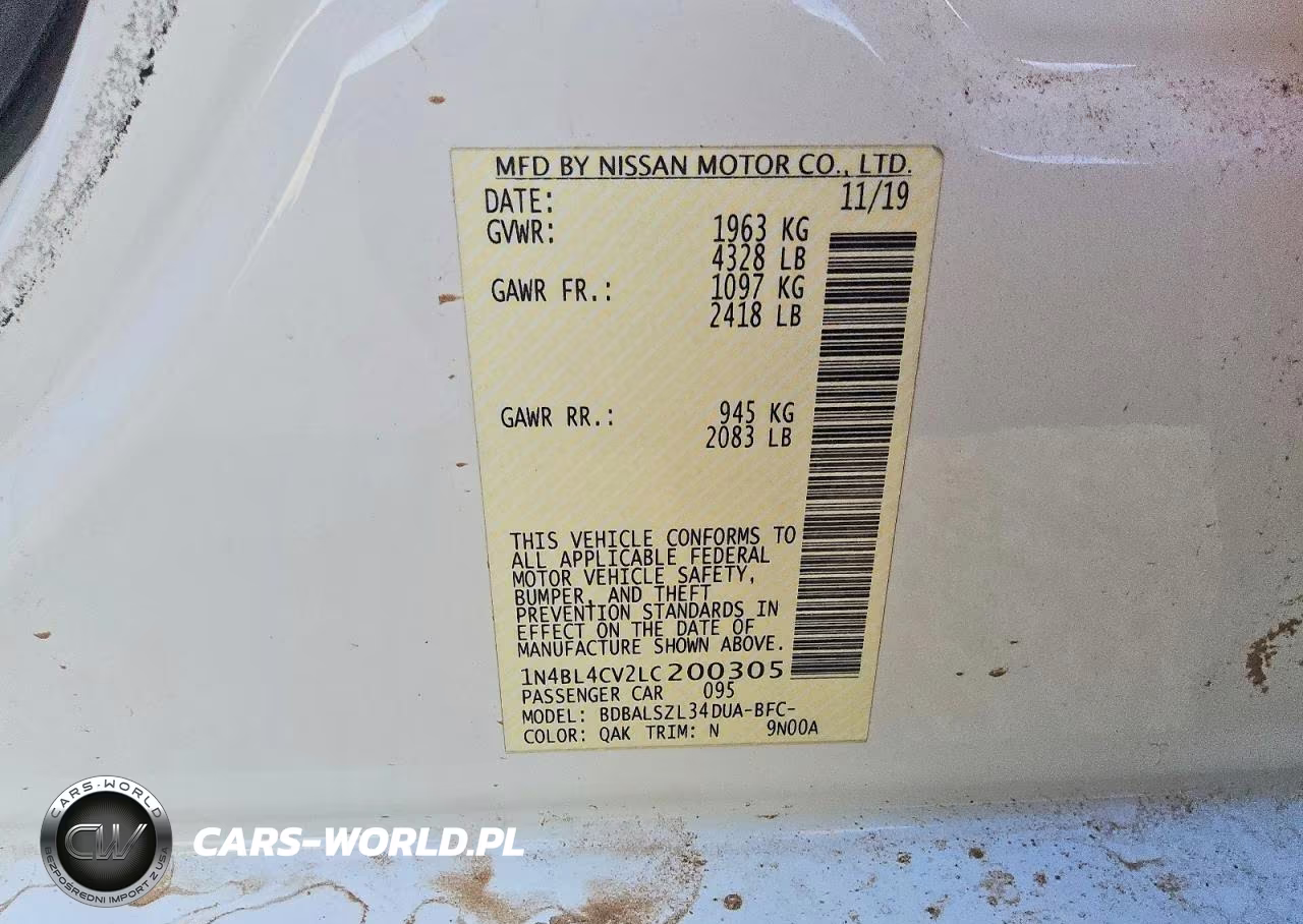 2020 Nissan Altima Sr VIN:1N4BL4CV2LC200305 - 12