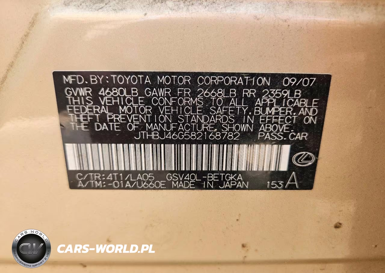 2008 Lexus Es 350 VIN:JTHBJ46G582168782 - 13