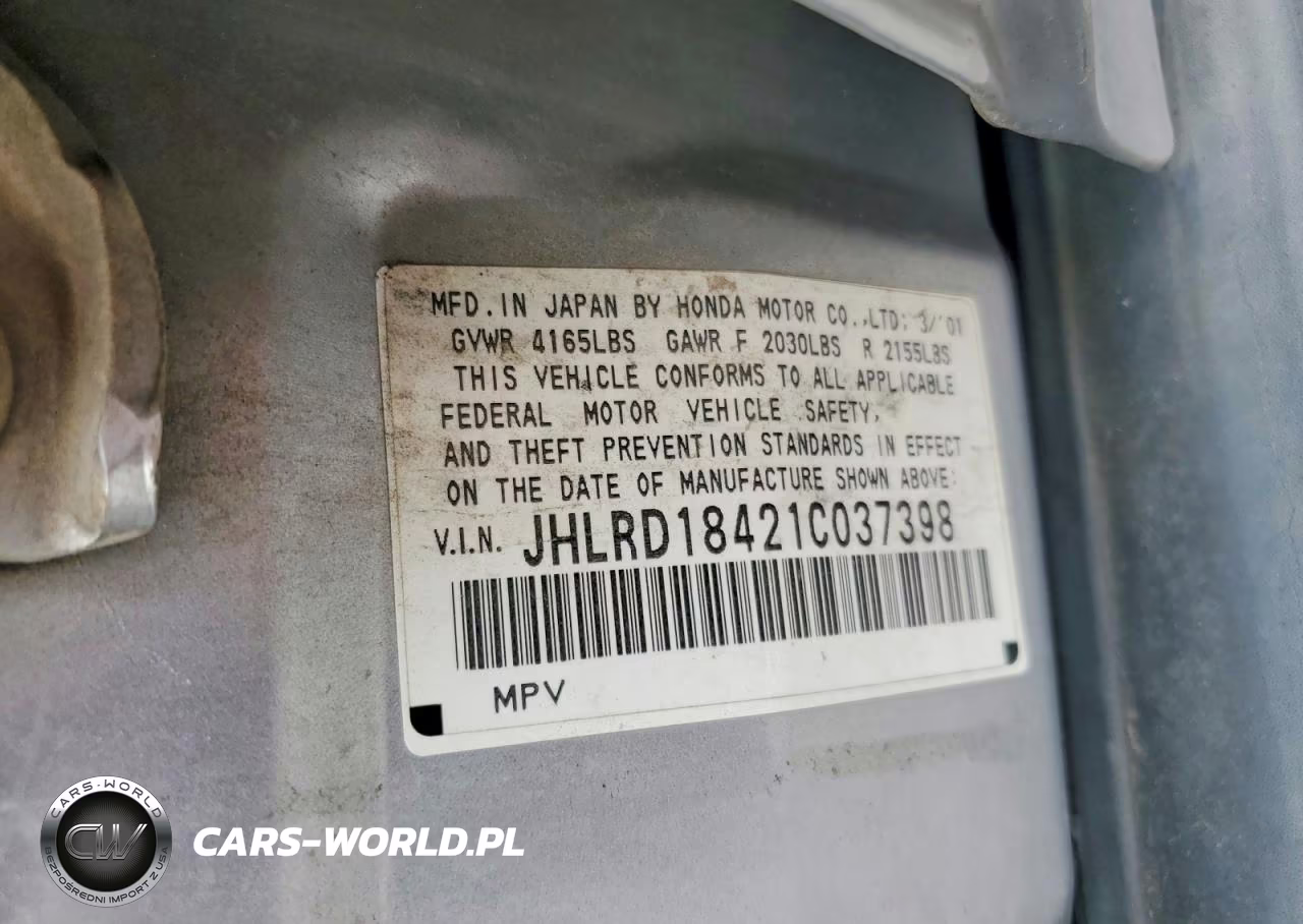 2001 Honda Cr-V Lx VIN:JHLRD18421C037398 - 12