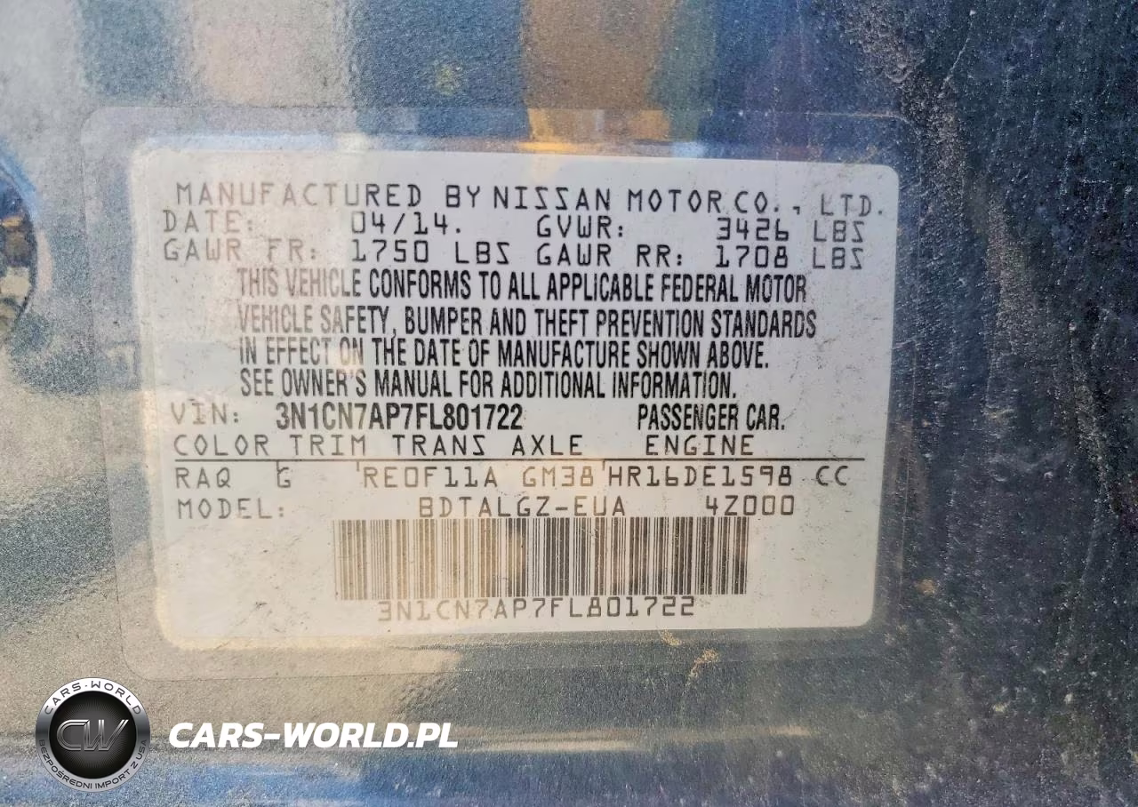 2015 Nissan Versa 1.6 Sl VIN:3N1CN7AP7FL801722 - 12