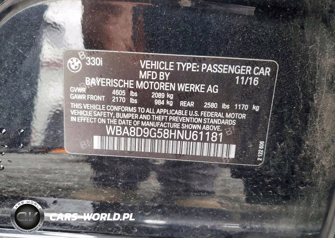 2017 BMW 330 Xi VIN:WBA8D9G58HNU61181 - 12
