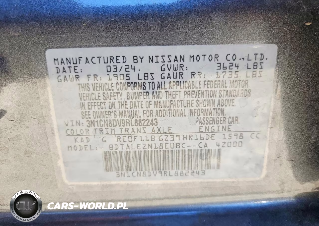 2024 Nissan Versa S VIN:3N1CN8DV9RL882243 - 12