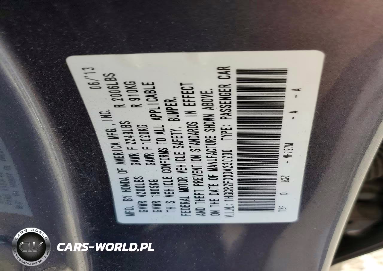 2013 Honda Accord Lx VIN:1HGCR2F33DA230200 - 12