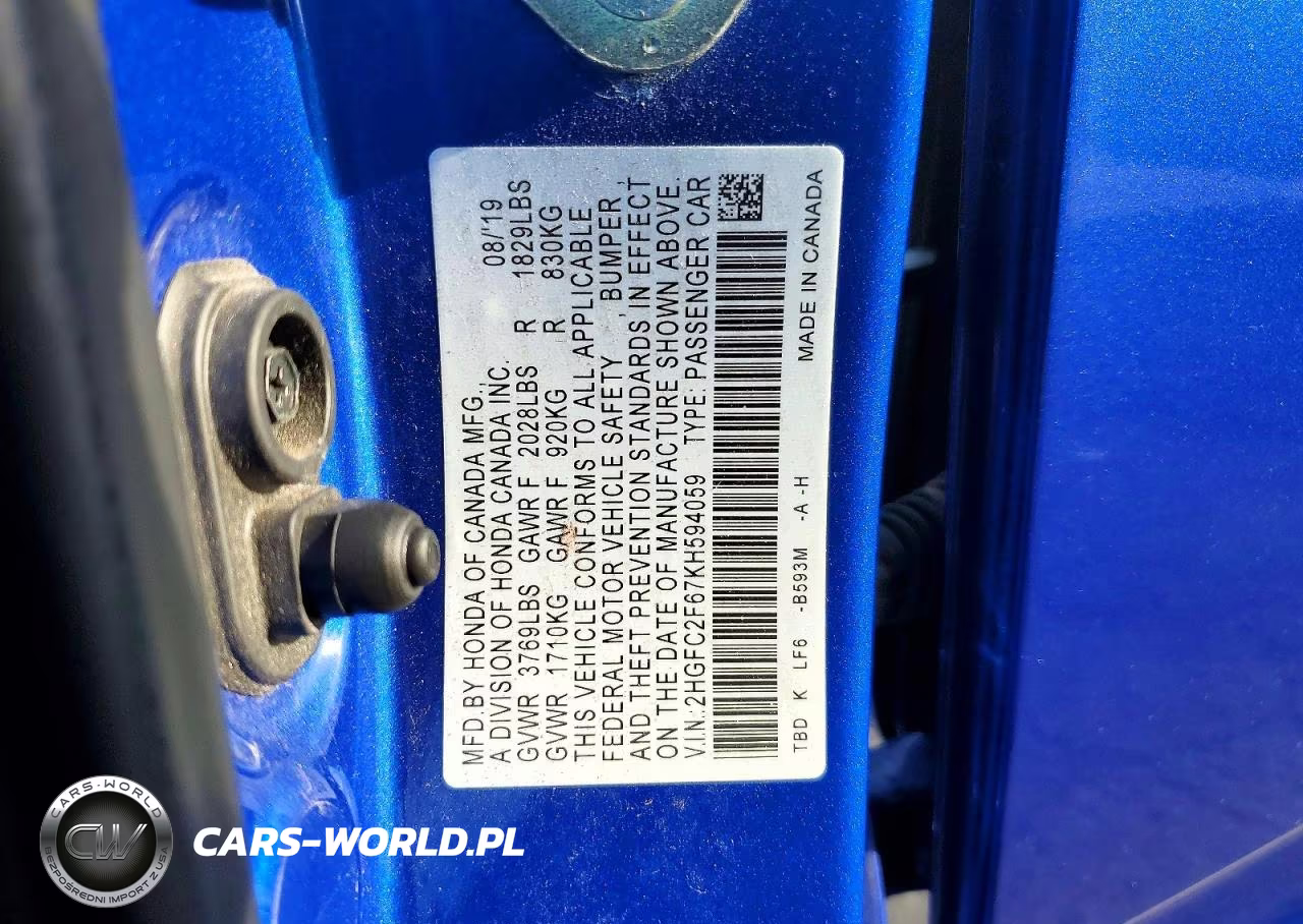 2019 Honda Civic Lx VIN:2HGFC2F67KH594059 - 12