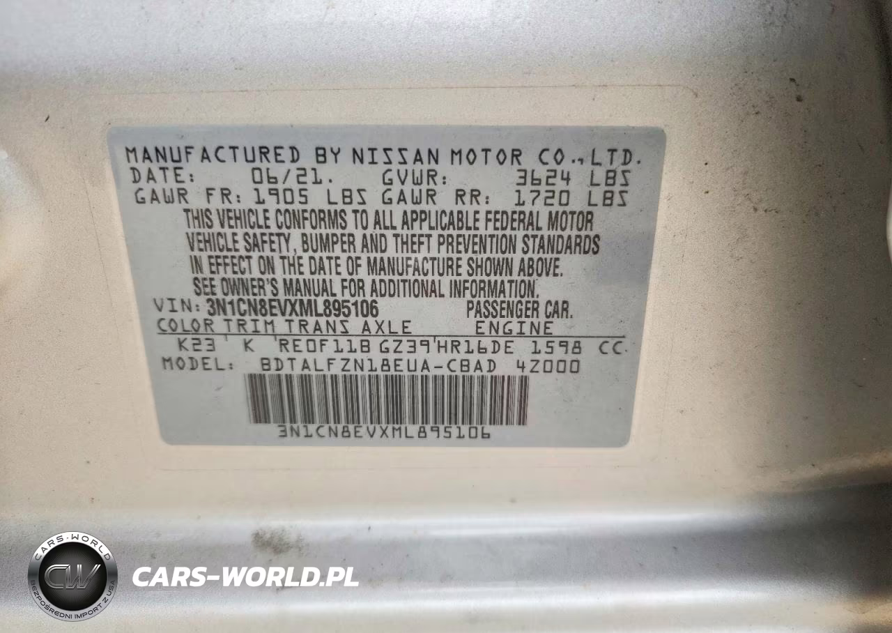 2021 Nissan Versa Sv VIN:3N1CN8EVXML895106 - 12