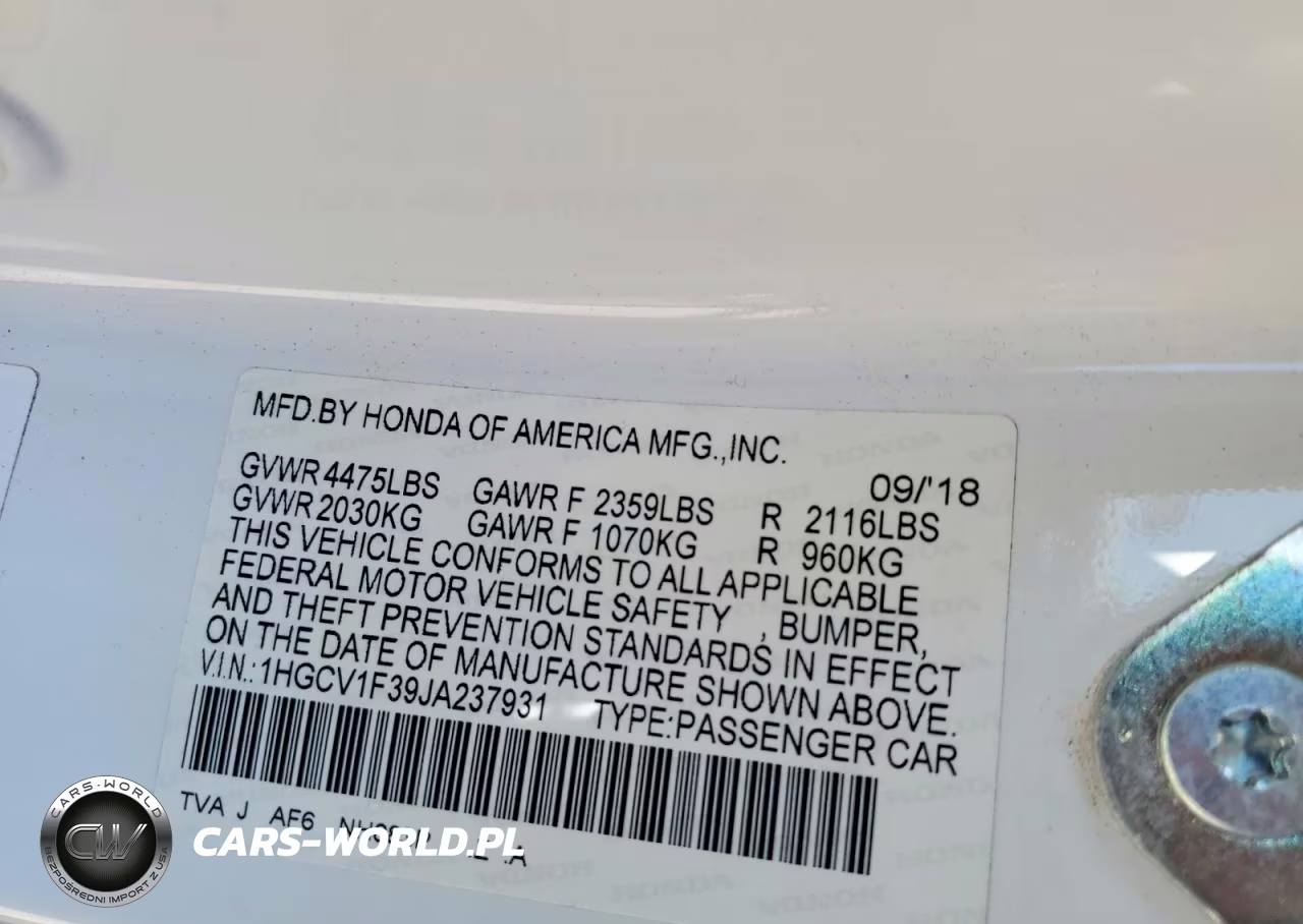 2018 Honda Accord Sport VIN:1HGCV1F39JA237931 - 13