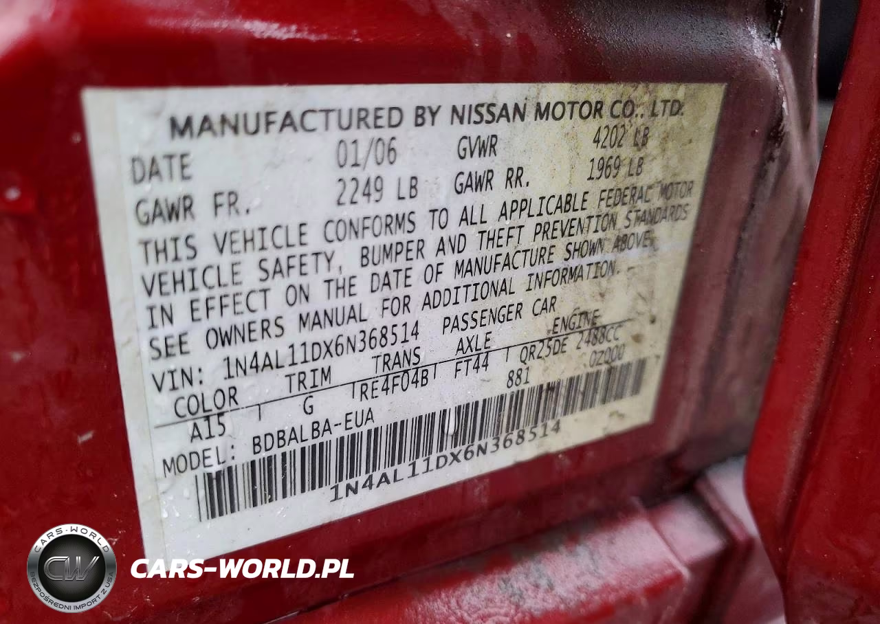 2006 Nissan Altima 2.5 VIN:1N4AL11DX6N368514 - 12