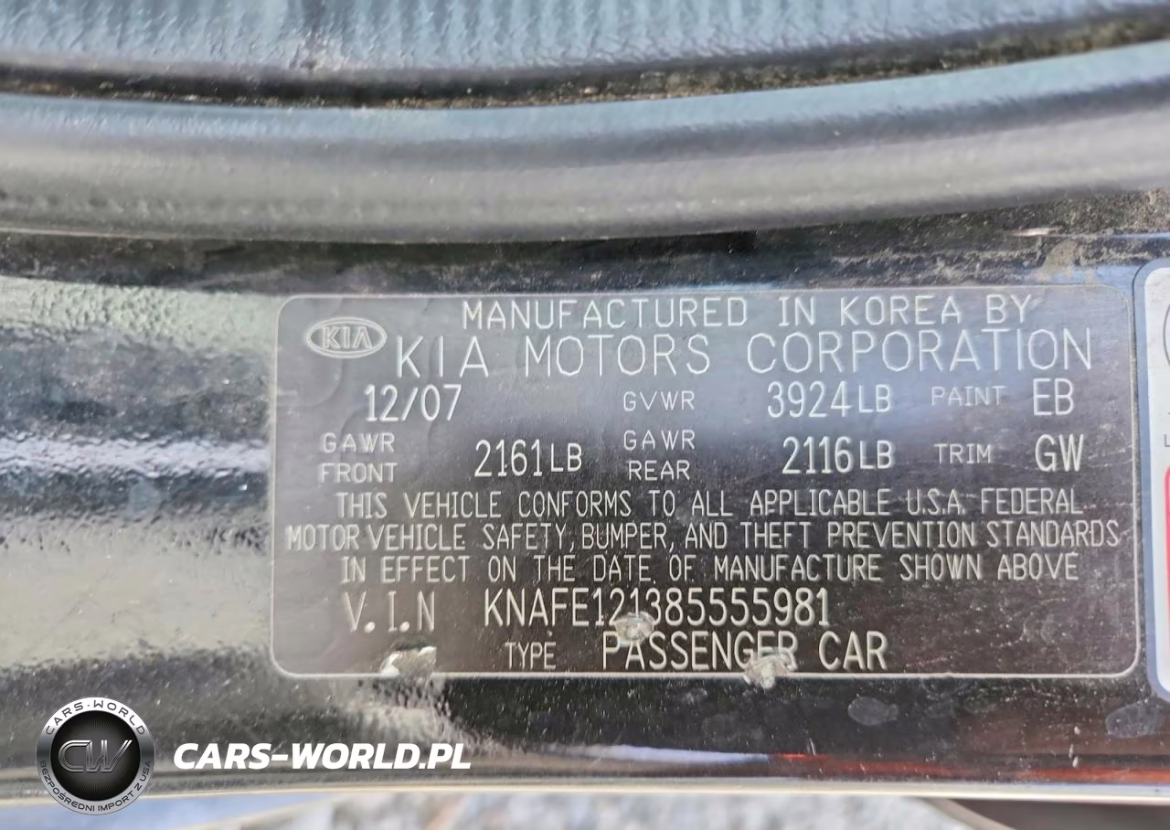 2008 Kia Spectra Lx VIN:KNAFE121385555981 - 12