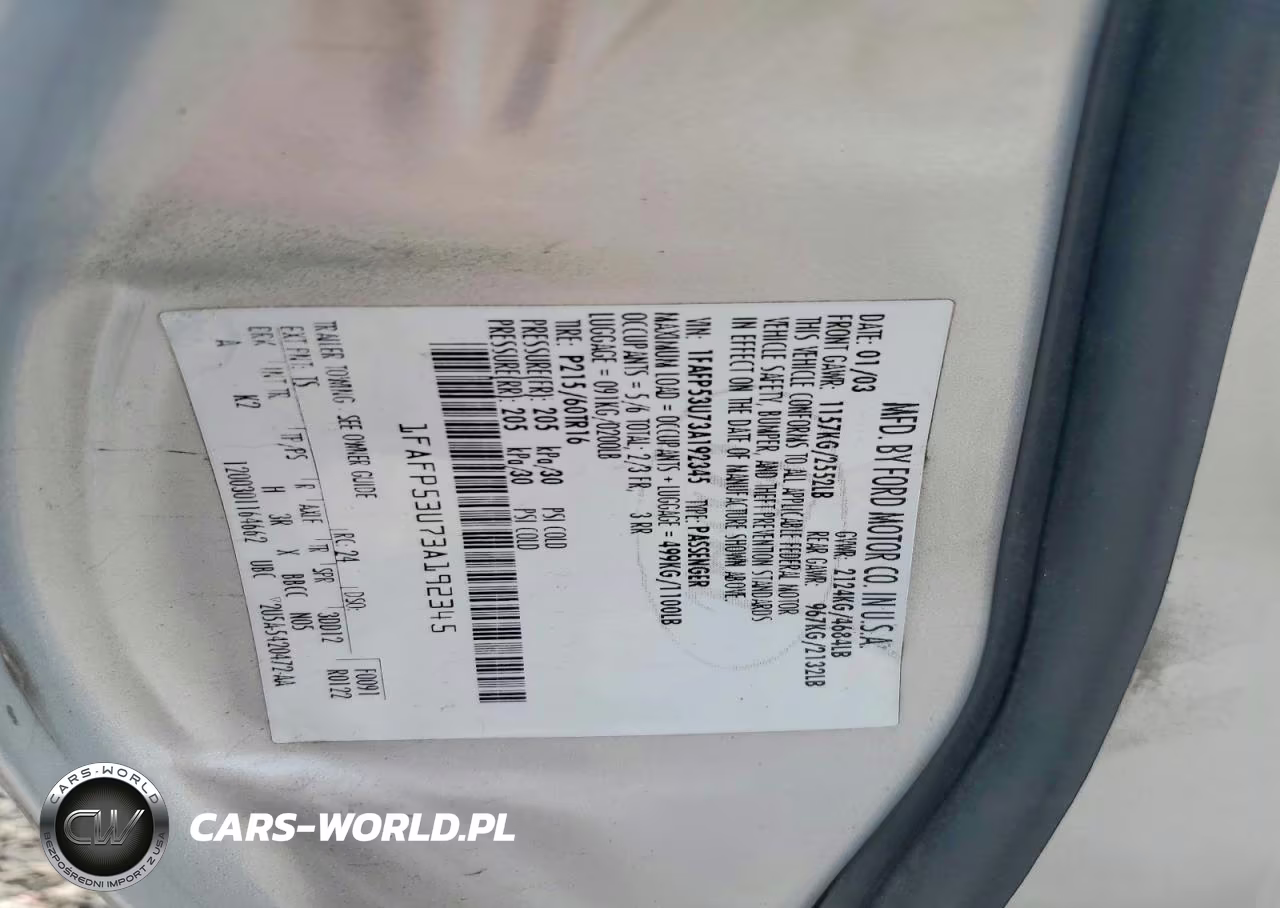 2003 Ford Taurus Se VIN:1FAFP53U73A192345 - 12