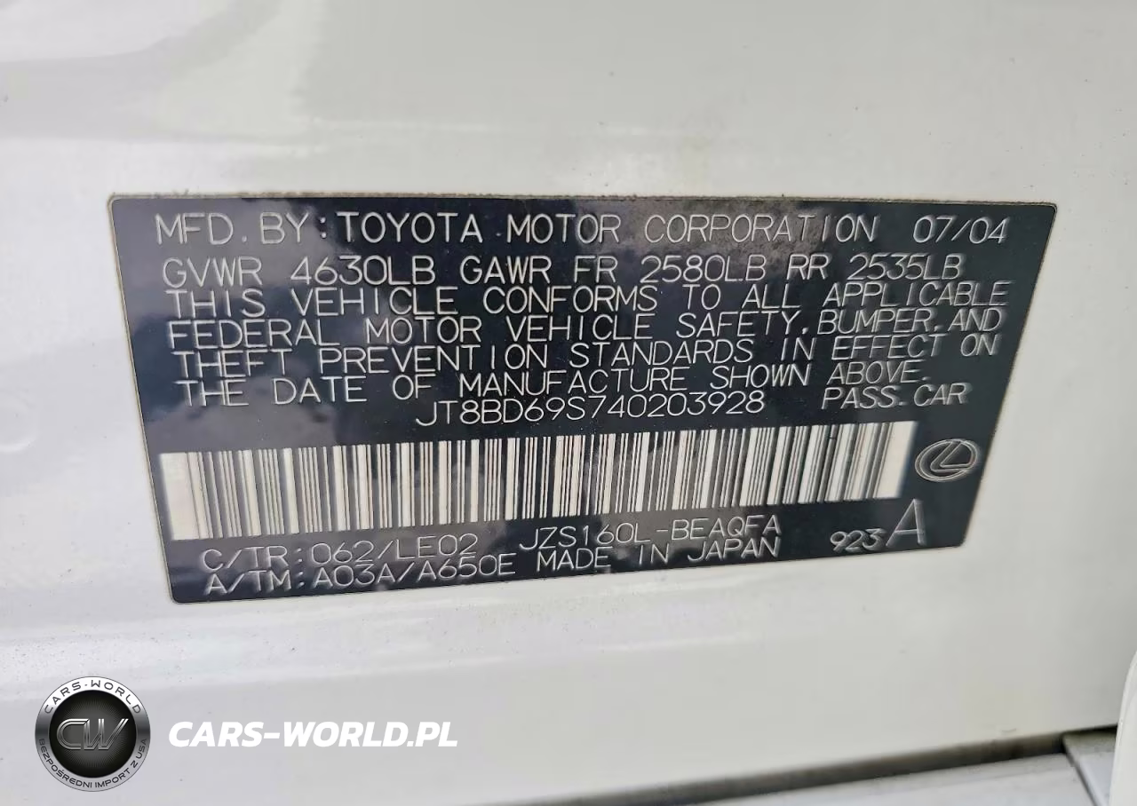 2004 Lexus Gs 300 VIN:JT8BD69S740203928 - 12