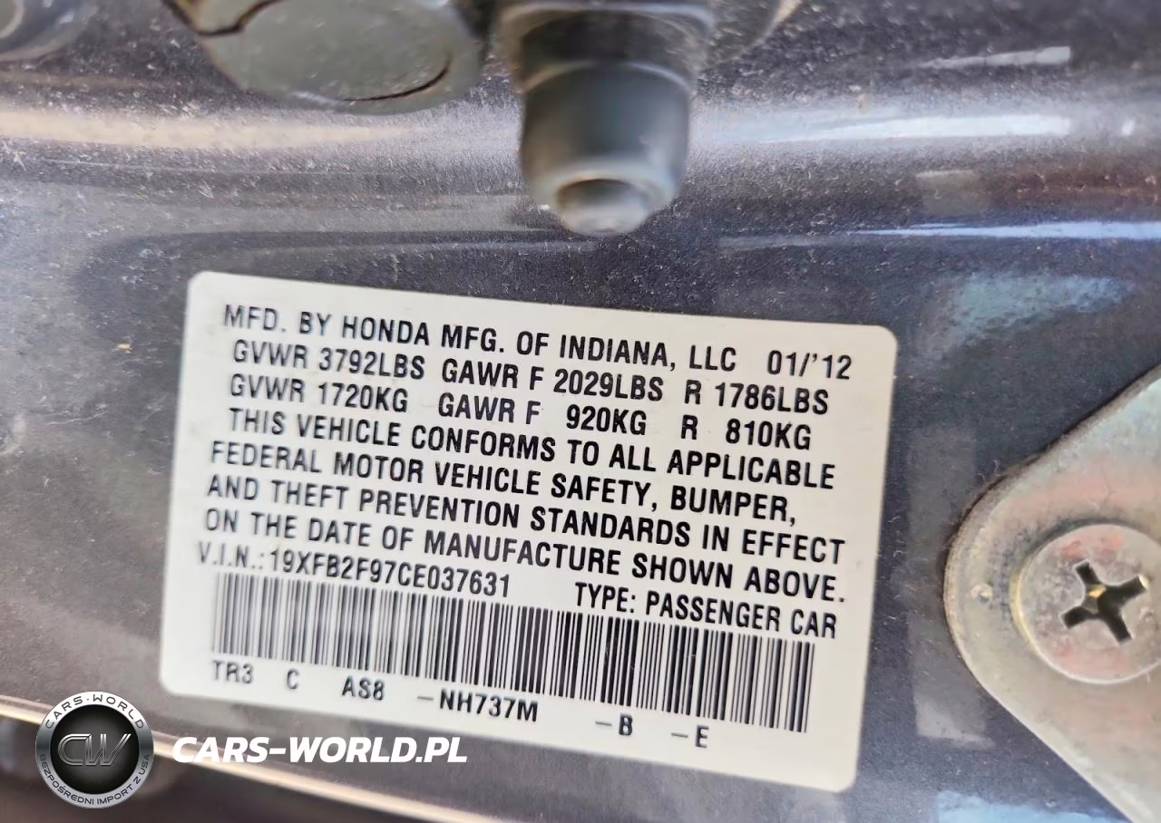 2012 Honda Civic Exl VIN:19XFB2F97CE037631 - 12