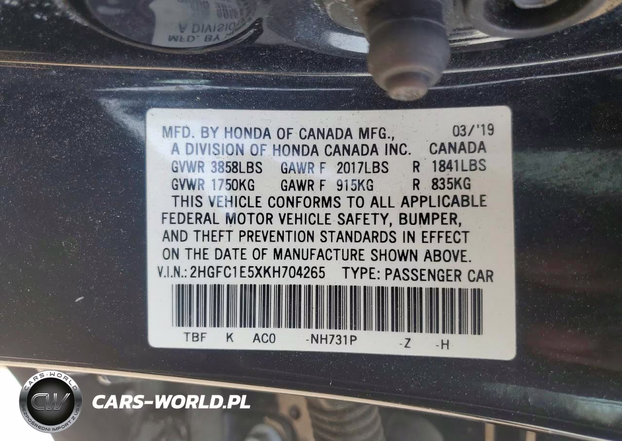 2019 Honda Civic Si VIN:2HGFC1E5XKH704265 - 12