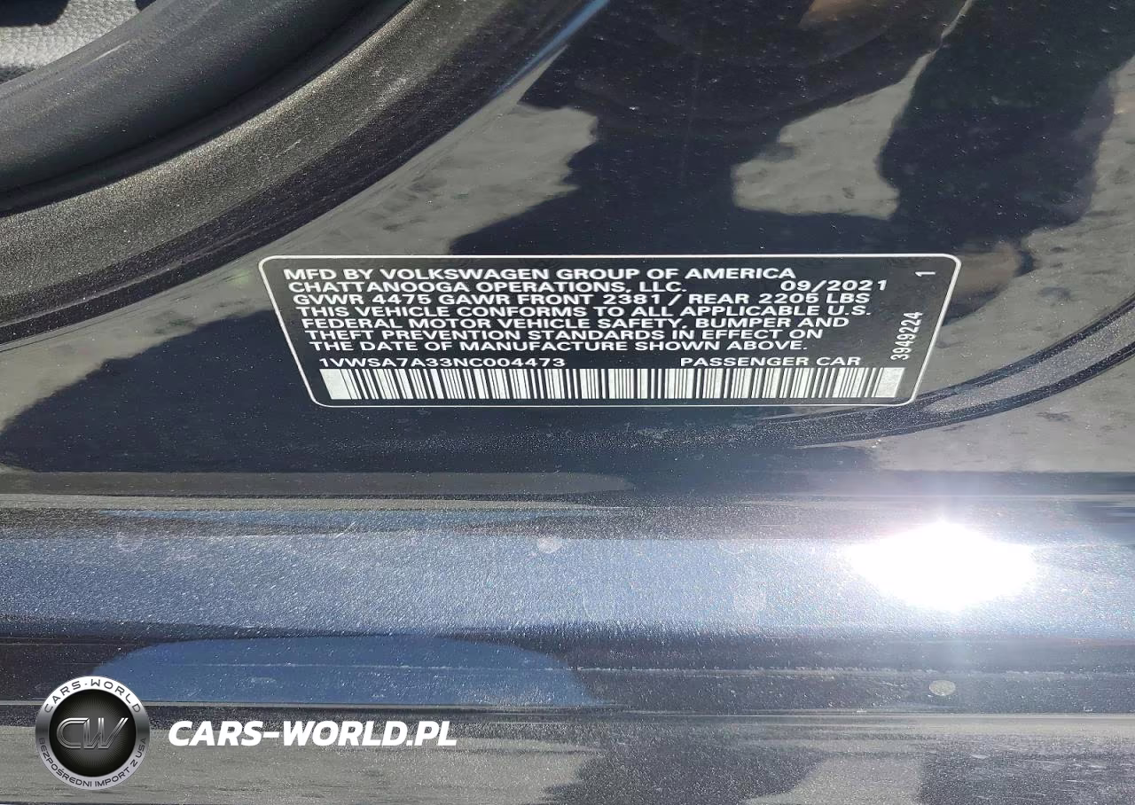 2022 Volkswagen Passat Se VIN:1VWSA7A33NC004473 - 13