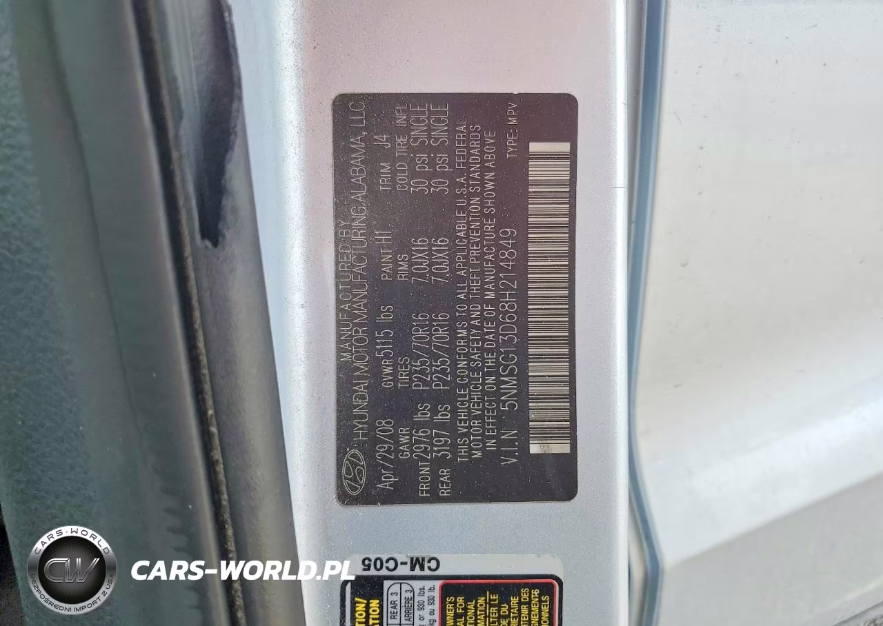 2008 Hyundai Santa Fe Gls VIN:5NMSG13D68H214849 - 13