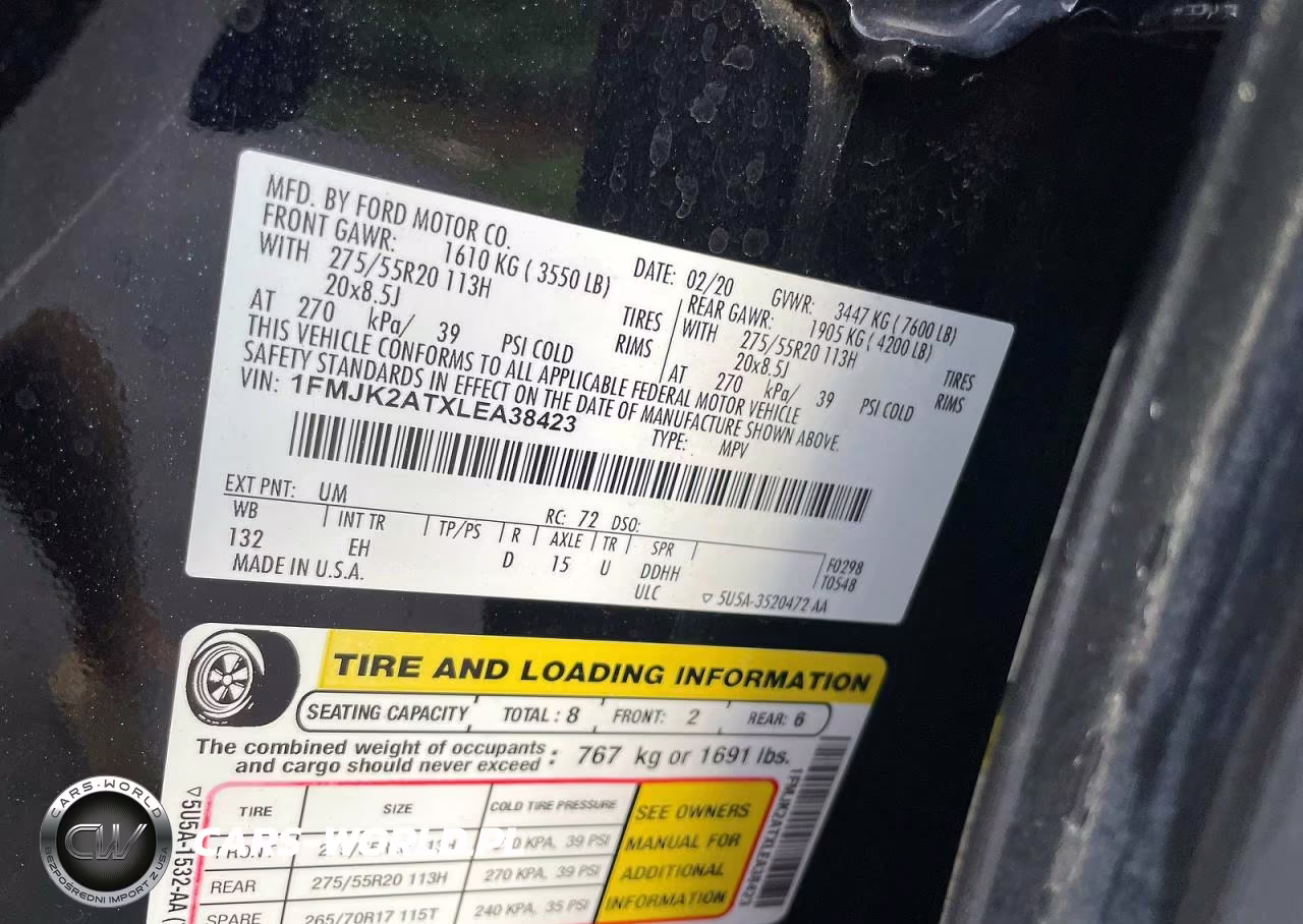 2020 Ford Expedition Max Limited VIN:1FMJK2ATXLEA38423 - 10