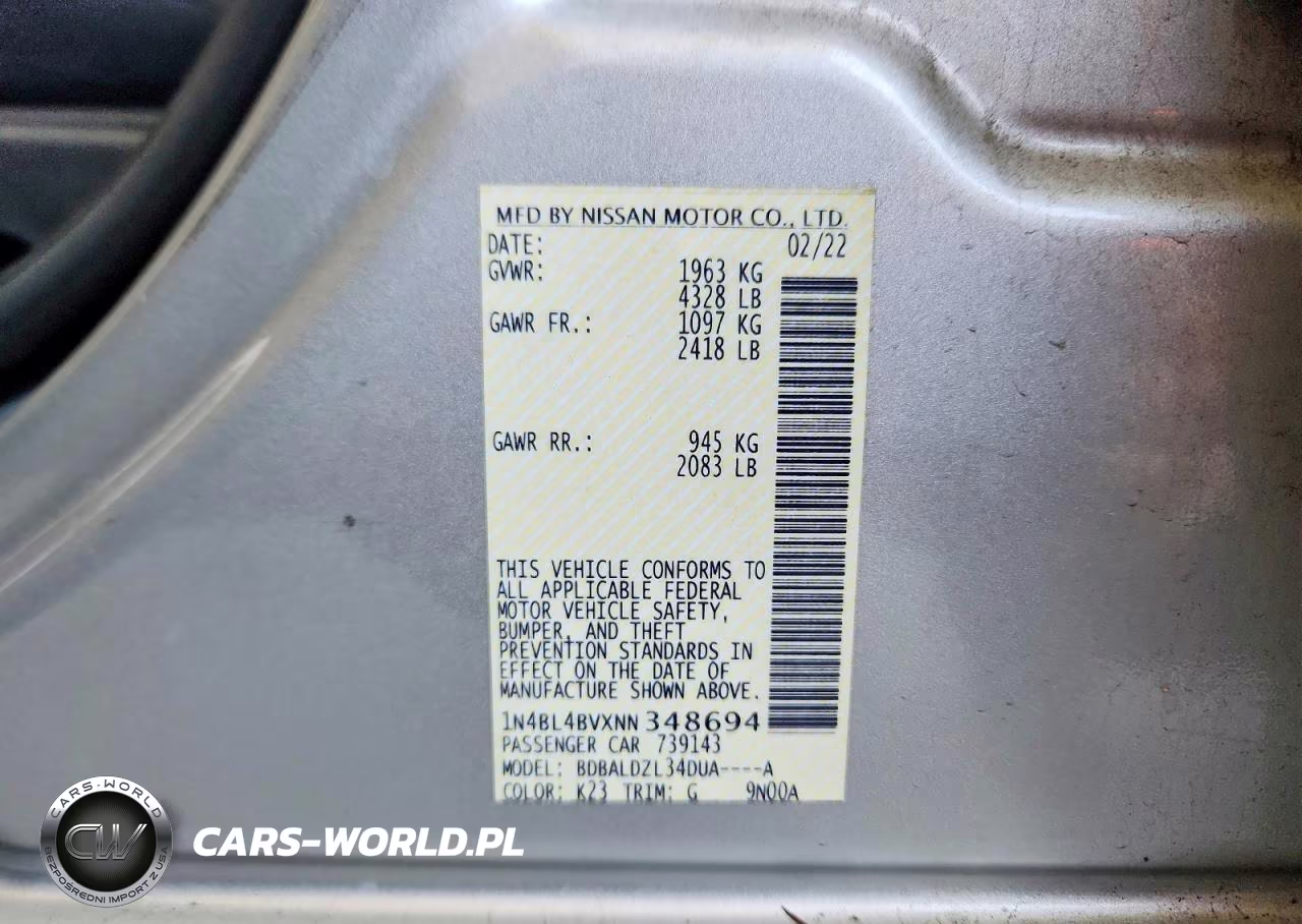 2022 Nissan Altima S VIN:1N4BL4BVXNN348694 - 12