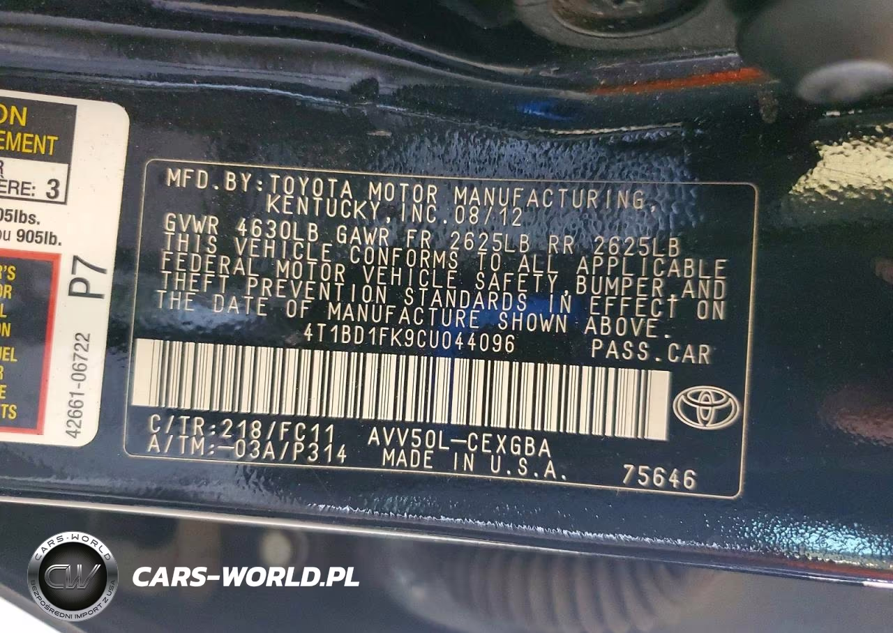 2012 Toyota Camry Hybrid VIN:4T1BD1FK9CU044096 - 13