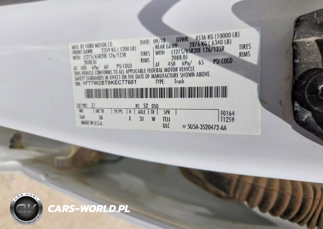 2019 Ford F250 Super Duty VIN:1FT7W2BT8KEC77601 - 12