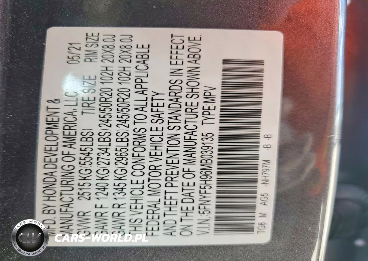 2021 Honda Pilot Touring VIN:5FNYF5H96MB039135 - 13