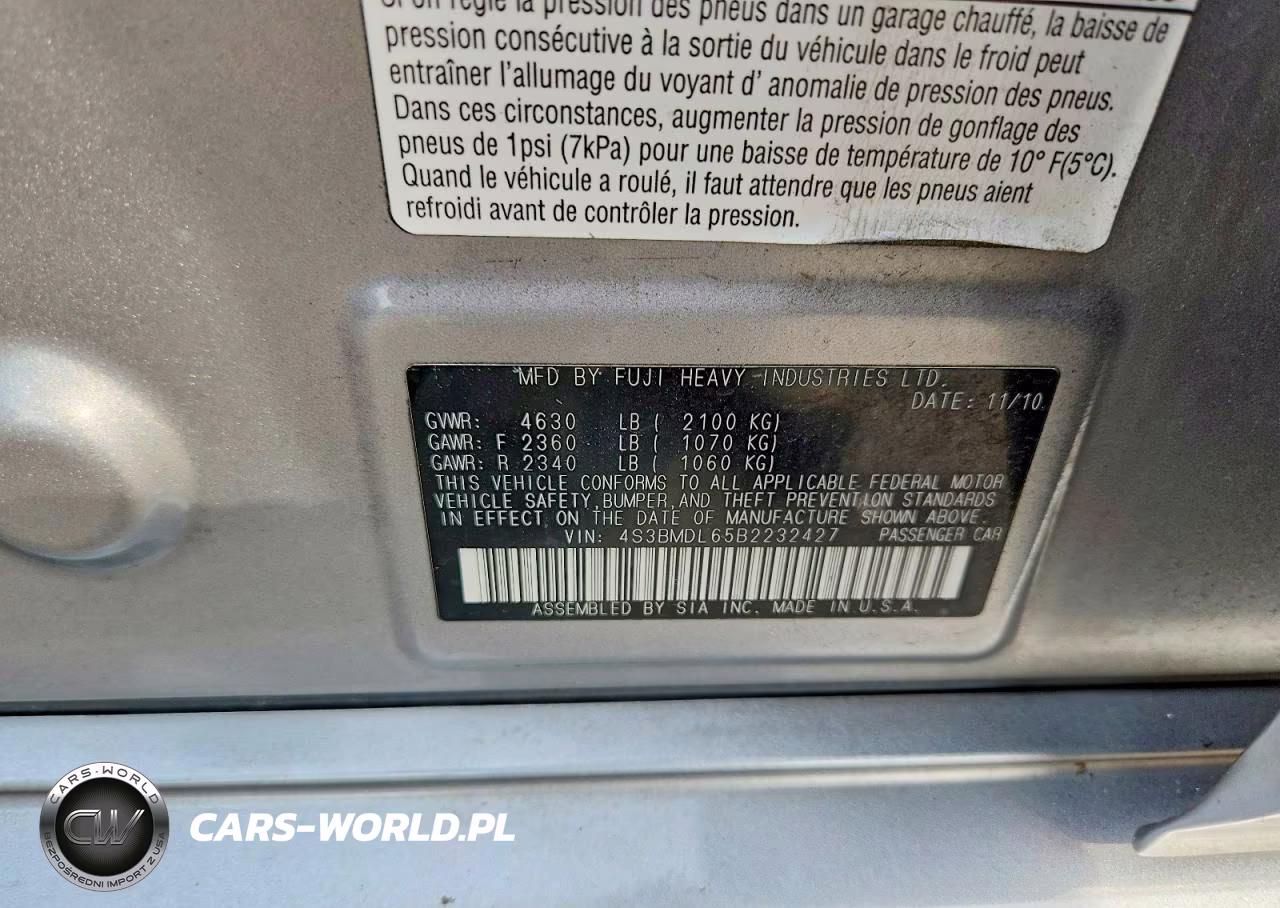 2011 Subaru Legacy 3.6R Limited VIN:4S3BMDL65B2232427 - 12