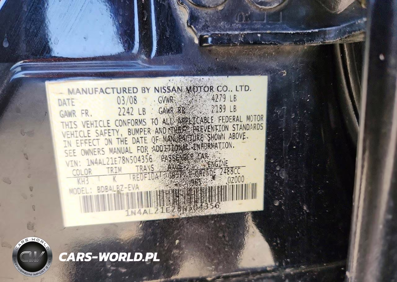 2008 Nissan Altima 2.5 VIN:1N4AL21E78N504356 - 12