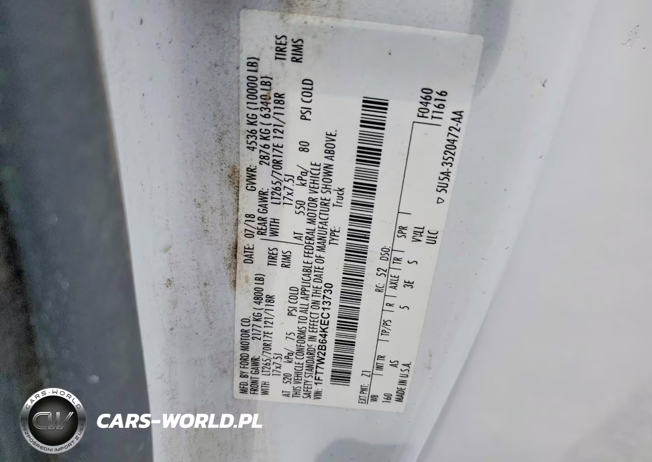 2019 Ford F250 Super Duty VIN:1FT7W2B64KEC13730 - 12