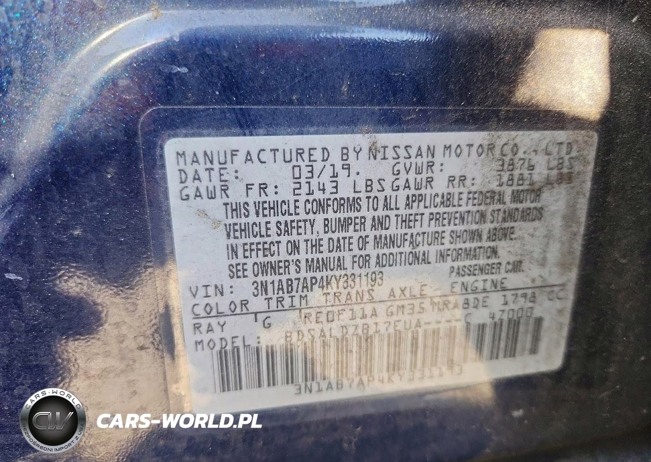 2019 Nissan Sentra Sv VIN:3N1AB7AP4KY331193 - 12