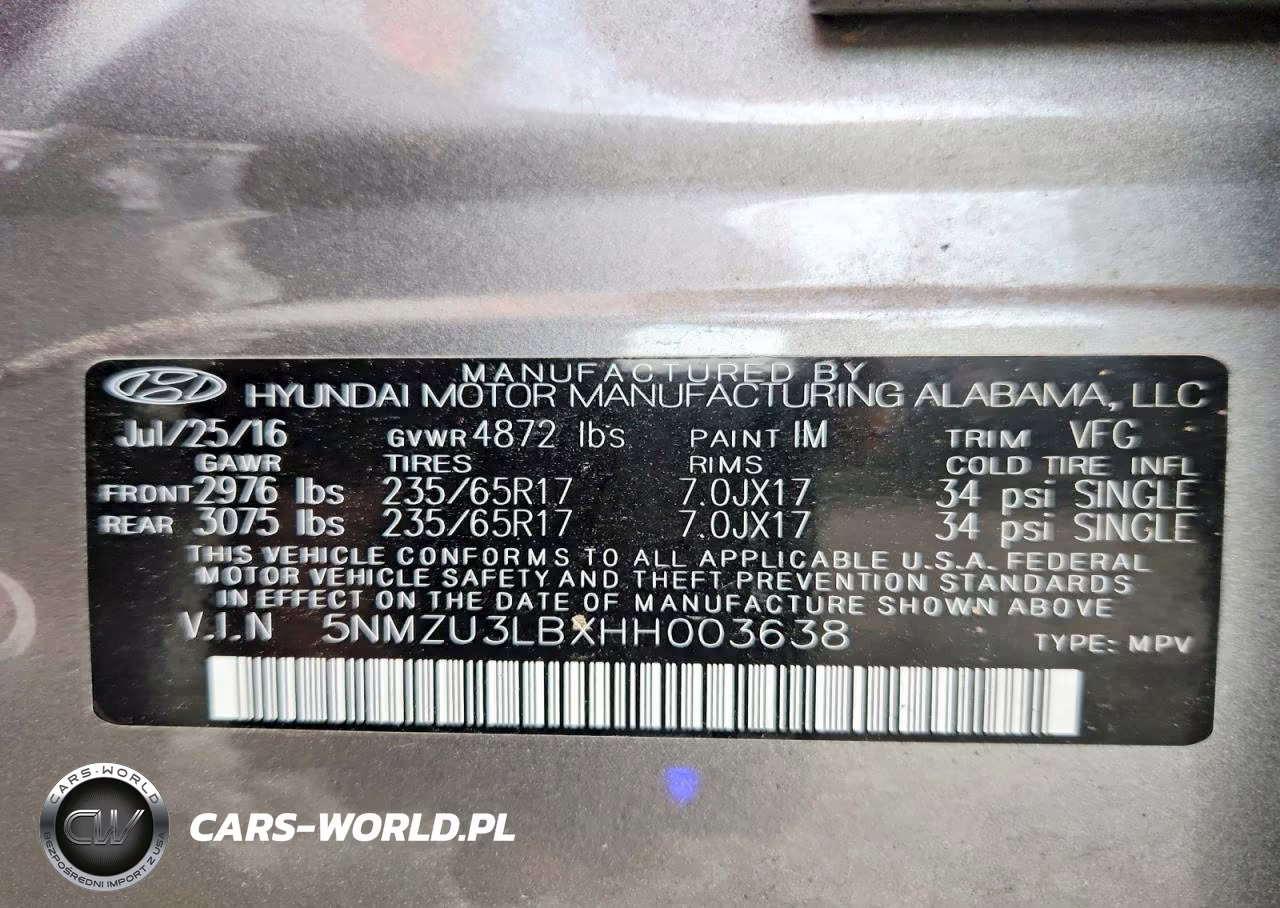 2017 Hyundai Santa Fe Sport 2.4L VIN:5NMZU3LBXHH003638 - 14