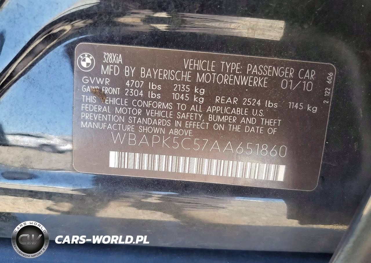 2010 BMW 328 Xi Sulev VIN:WBAPK5C57AA651860 - 12