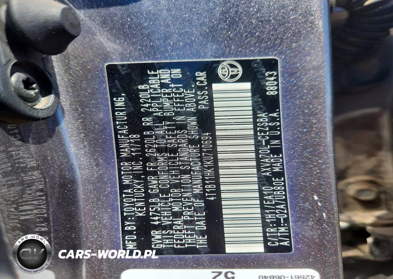 2019 Toyota Camry Se VIN:4T1B11HK1KU710694 - 12