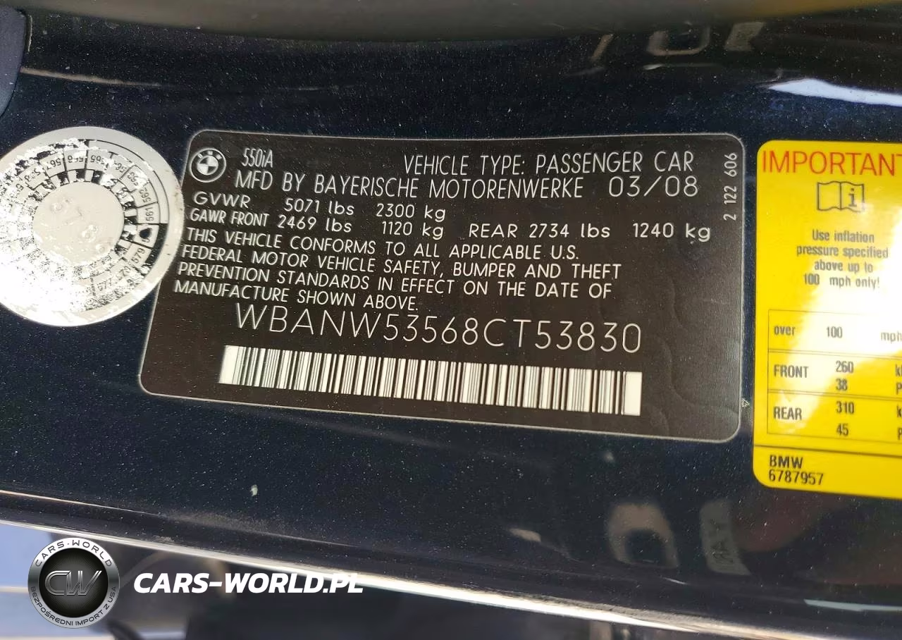 2008 BMW 550 I VIN:WBANW53568CT53830 - 13