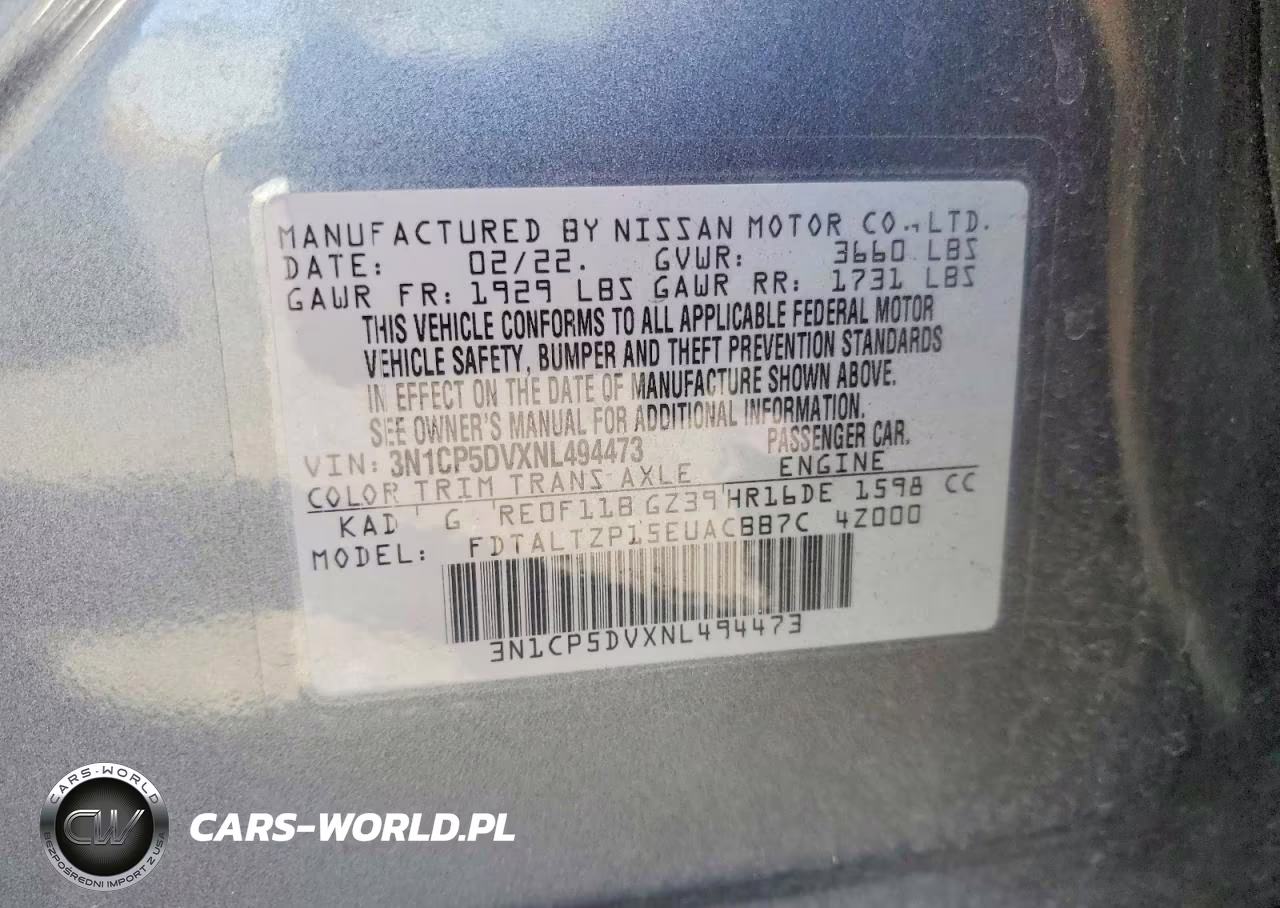 2022 Nissan Kicks Sr VIN:3N1CP5DVXNL494473 - 12