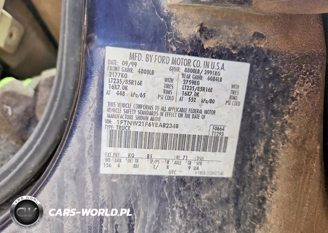 2000 Ford F250 Super Duty VIN:1FTNW21F6YEA82348 - 12