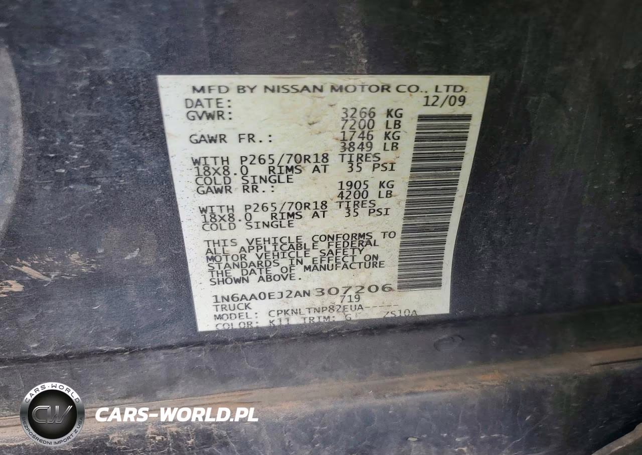 2010 Nissan Titan Xe VIN:1N6AA0EJ2AN307206 - 13