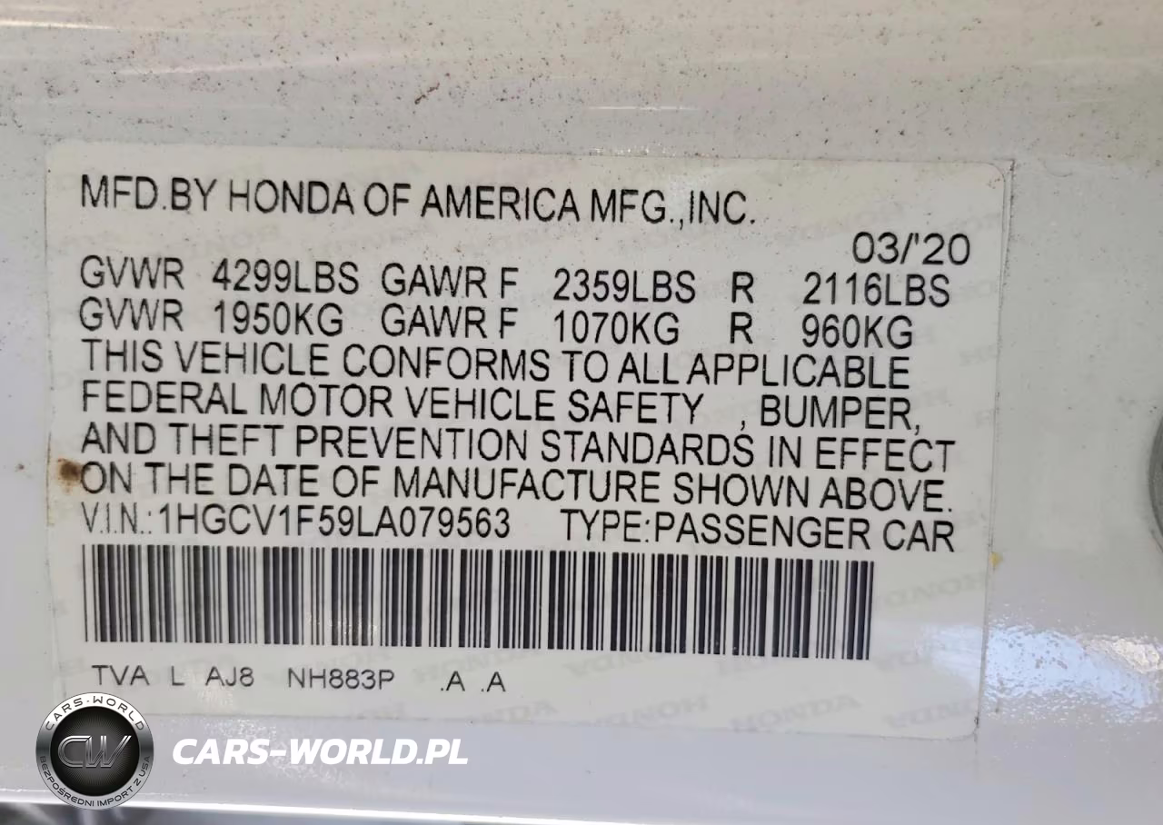 2020 Honda Accord Exl VIN:1HGCV1F59LA079563 - 12