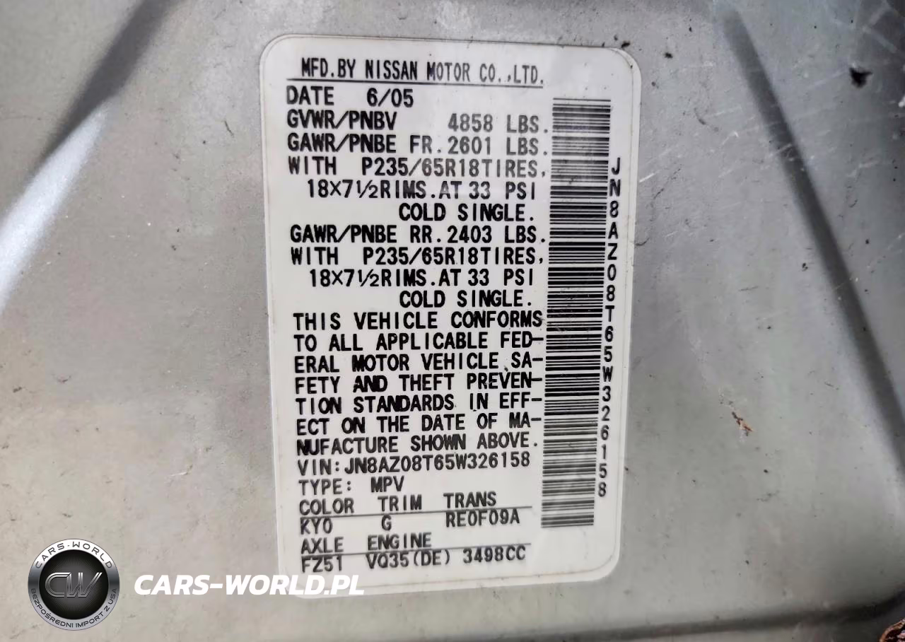 2005 Nissan Murano S VIN:JN8AZ08T65W326158 - 13