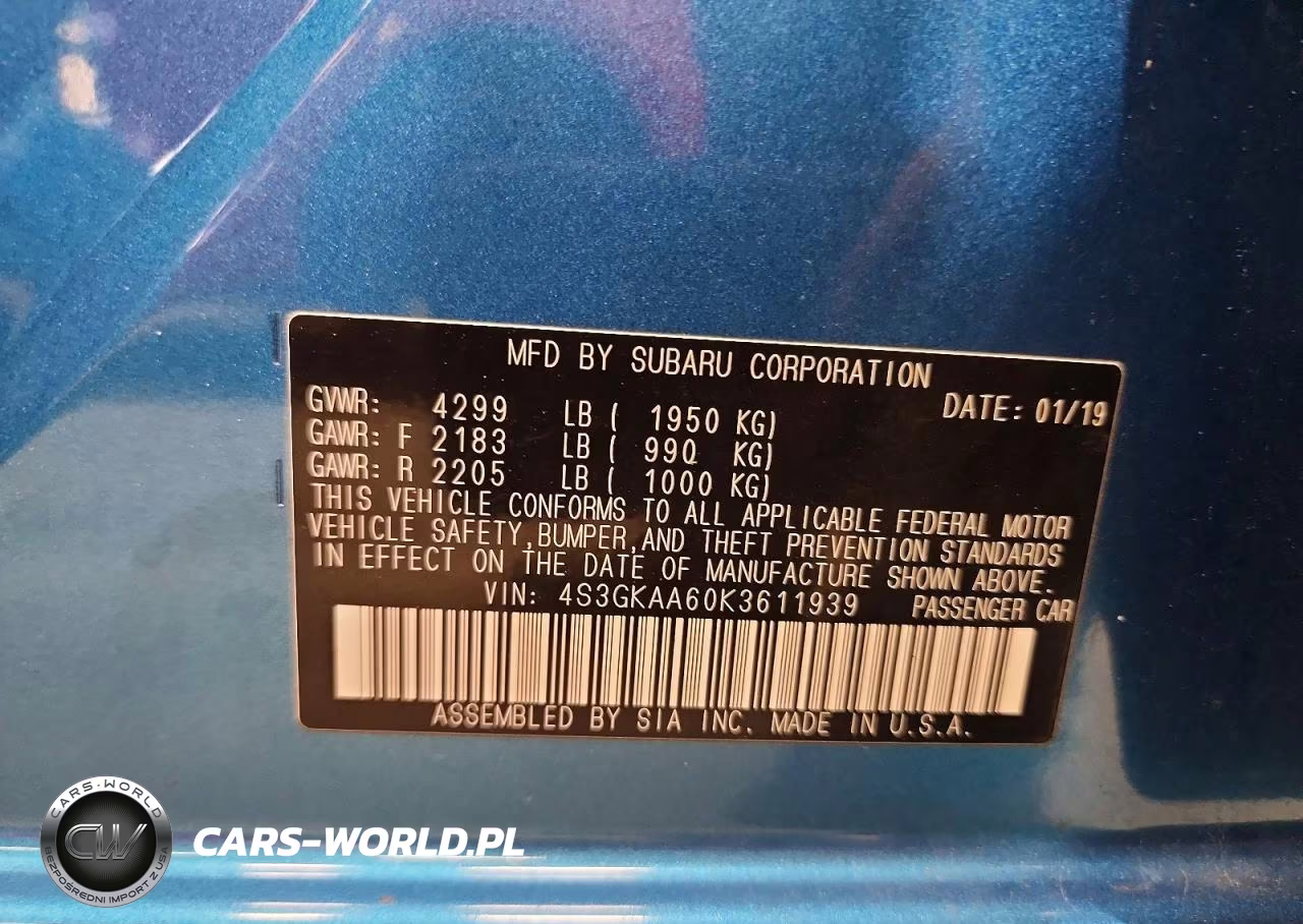 2019 Subaru Imprez VIN:4S3GKAA60K3611939 - 12