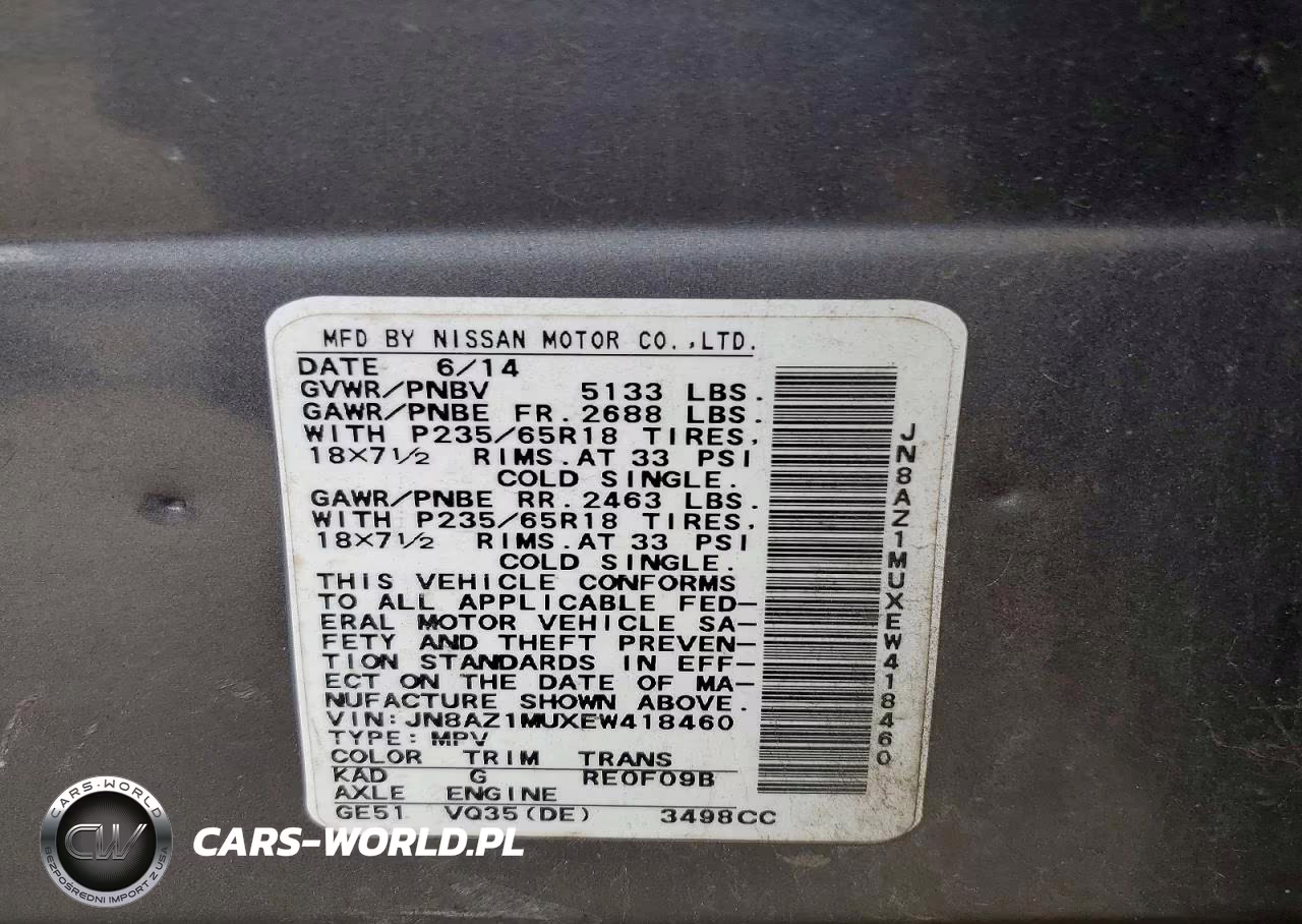 2014 Nissan Murano Sl VIN:JN8AZ1MUXEW418460 - 14