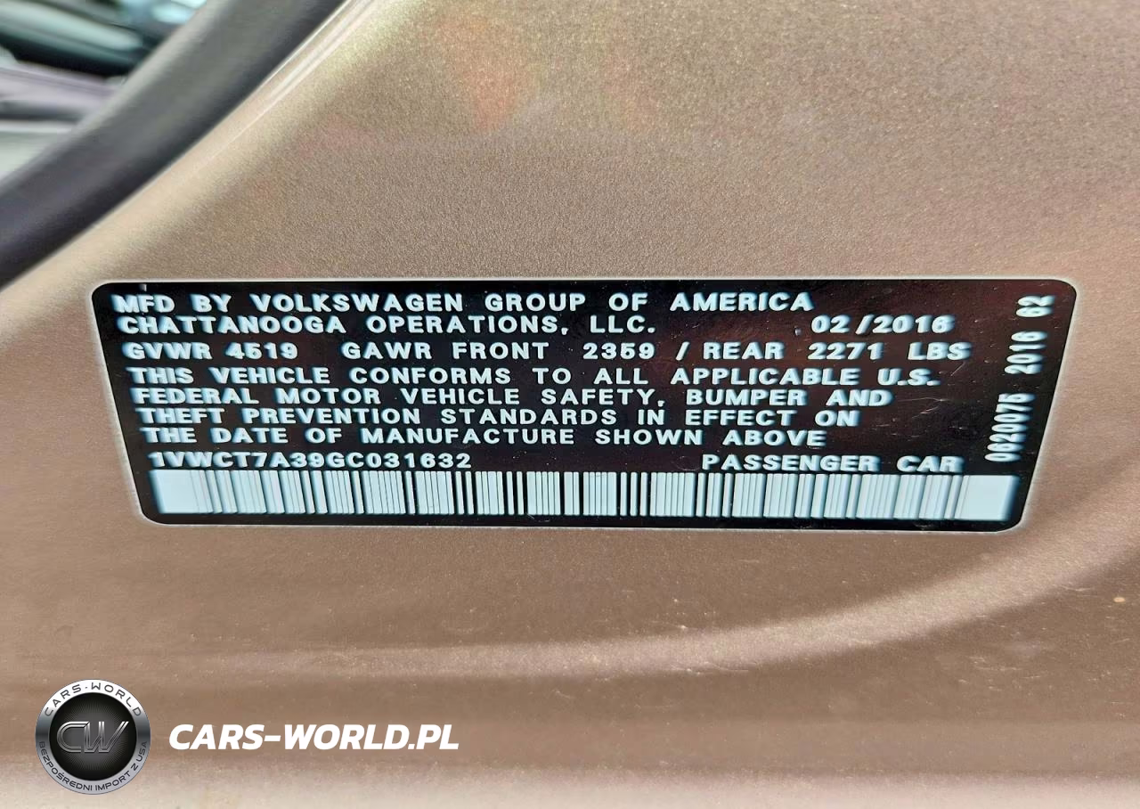 2016 Volkswagen Passat Sel VIN:1VWCT7A39GC031632 - 12