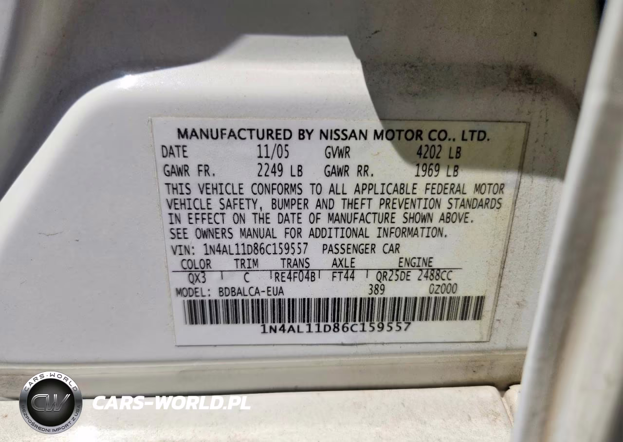 2006 Nissan Altima 2.5 VIN:1N4AL11D86C159557 - 12