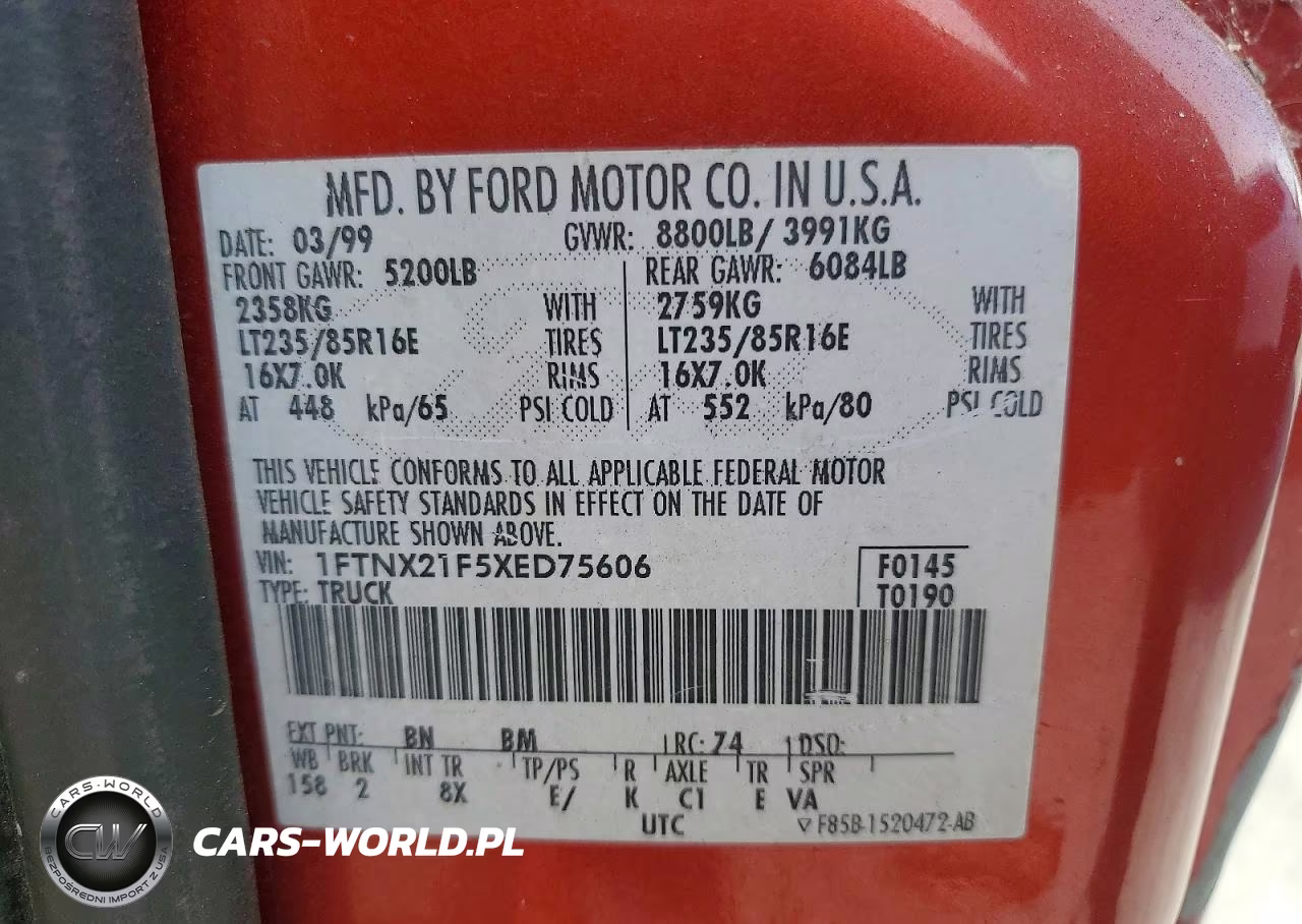1999 Ford F250 Super Duty VIN:1FTNX21F5XED75606 - 12
