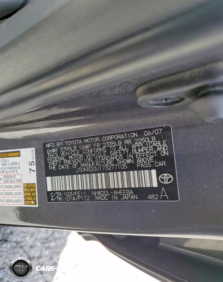 2007 Toyota Prius Base VIN:JTDKB20U173277105 - 12