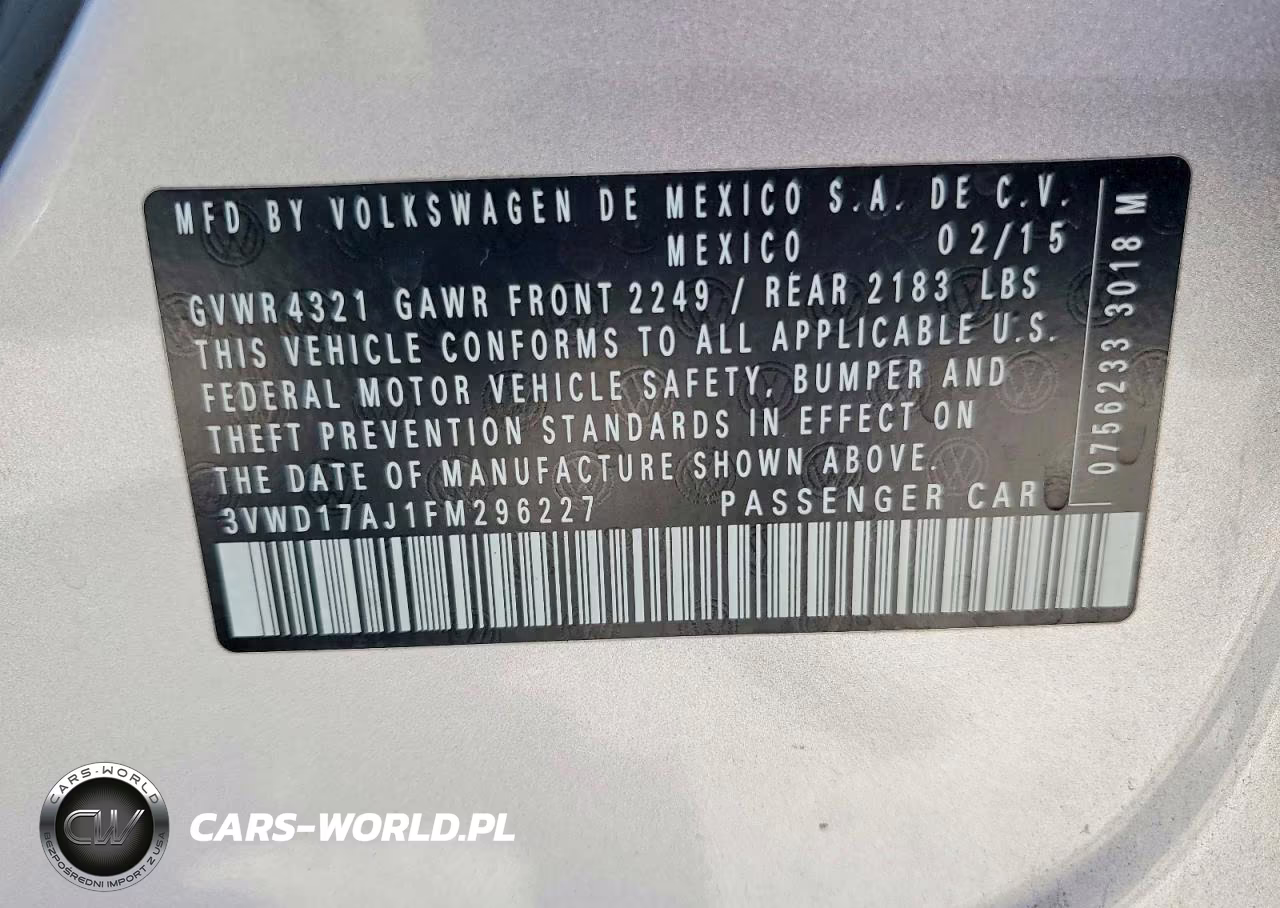 2015 Volkswagen Jetta Se VIN:3VWD17AJ1FM296227 - 12