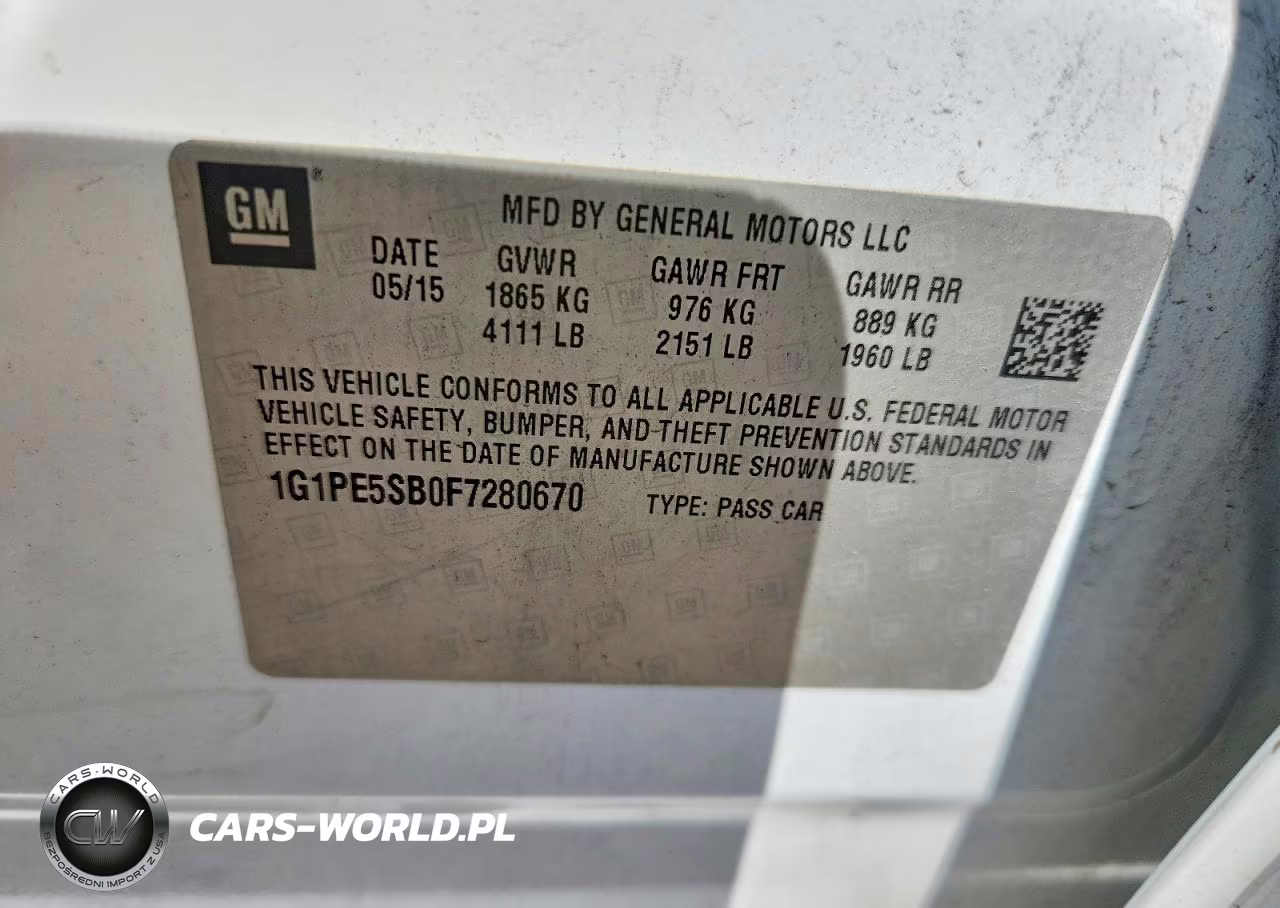 2015 Chevrolet Cruze Lt VIN:1G1PE5SB0F7280670 - 12