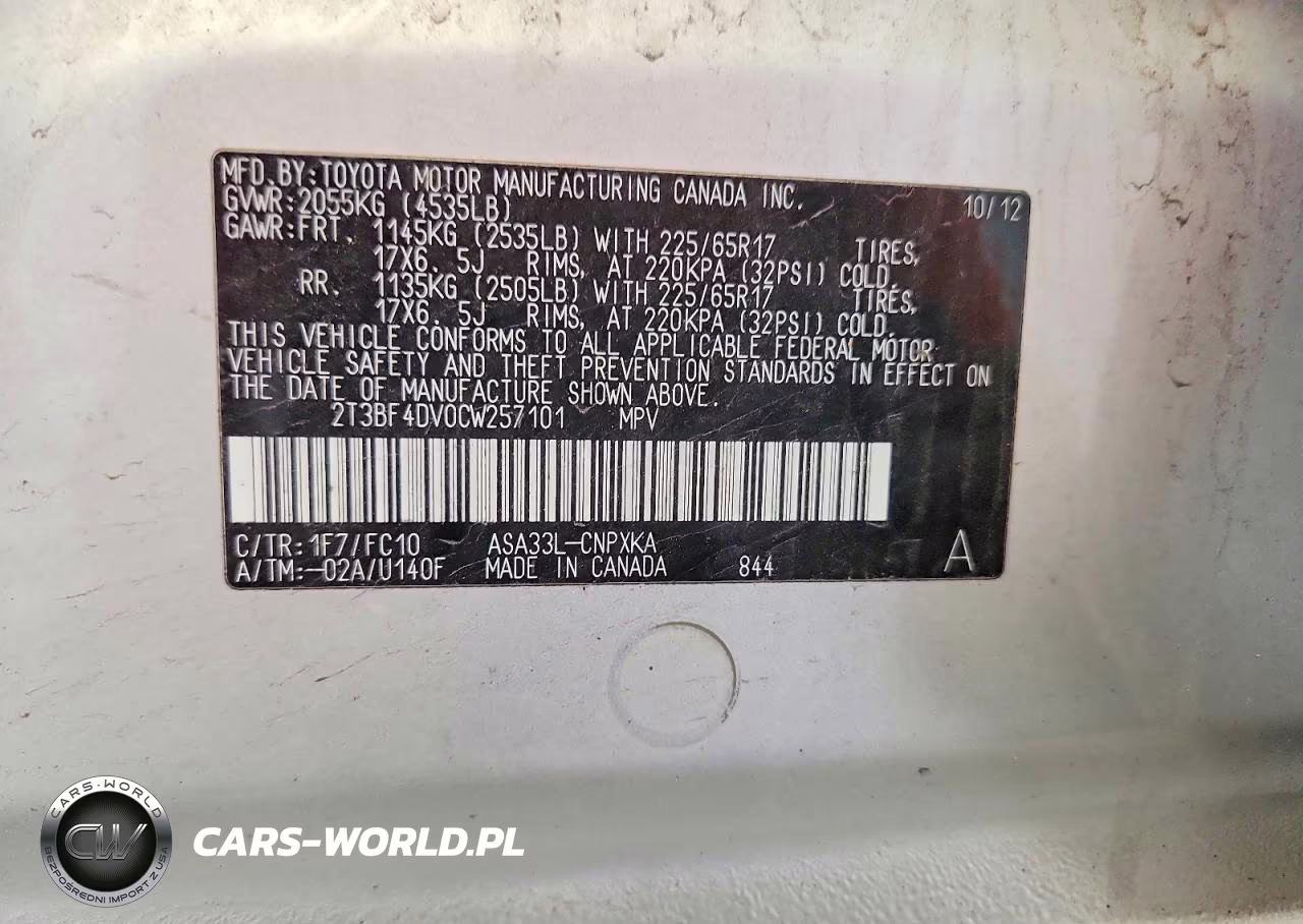 2012 Toyota Rav4 Base VIN:2T3BF4DV0CW257101 - 13