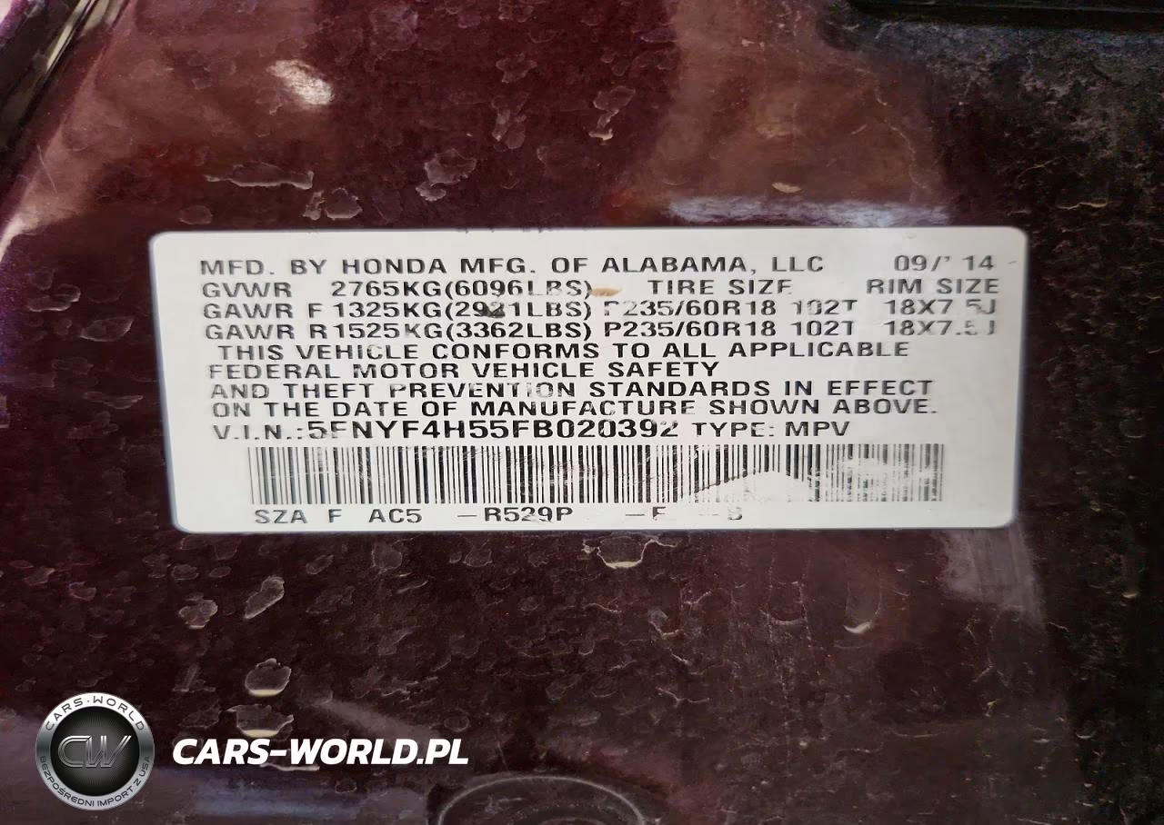 2015 Honda Pilot Exl VIN:5FNYF4H55FB020392 - 13