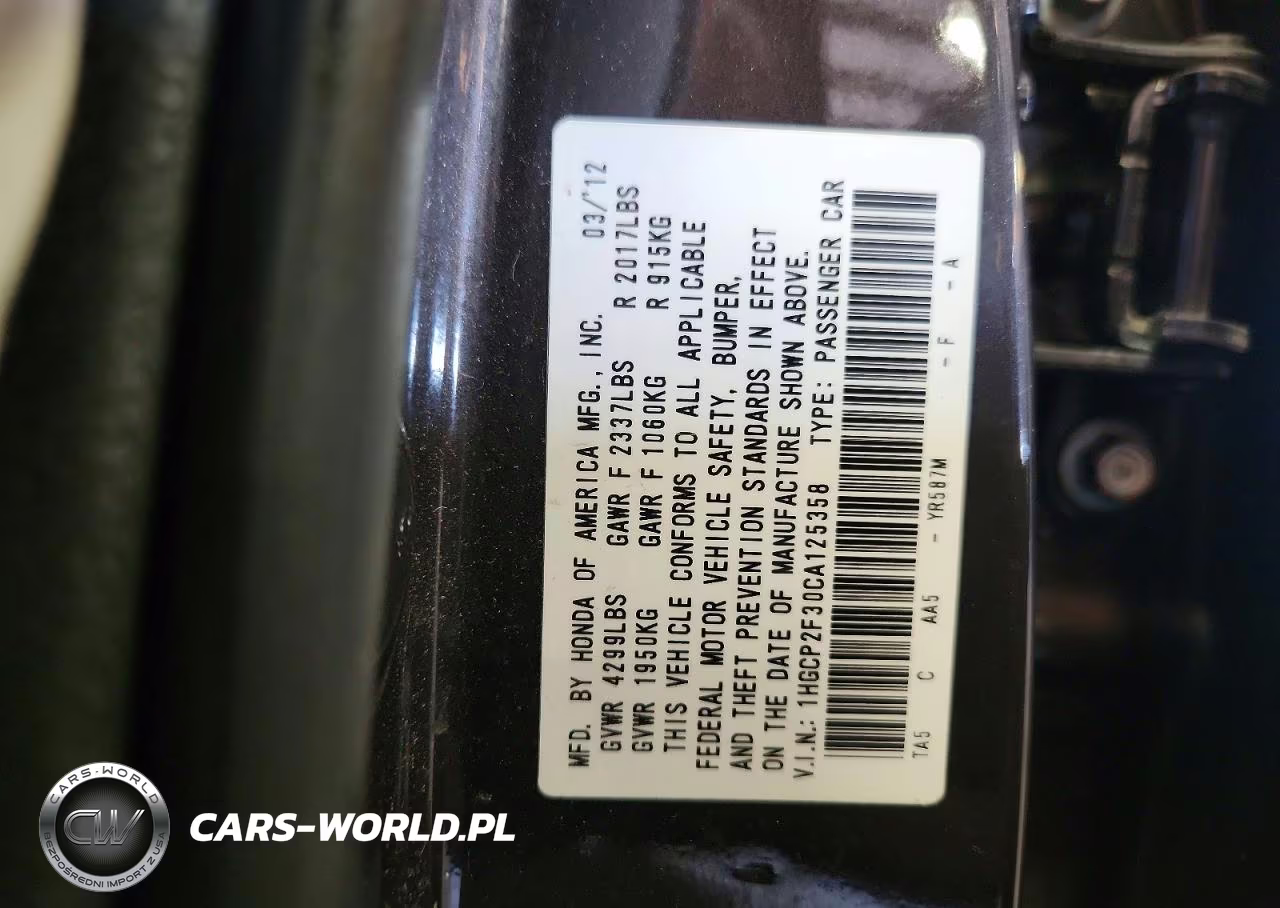 2012 Honda Accord Lx VIN:1HGCP2F30CA125358 - 12
