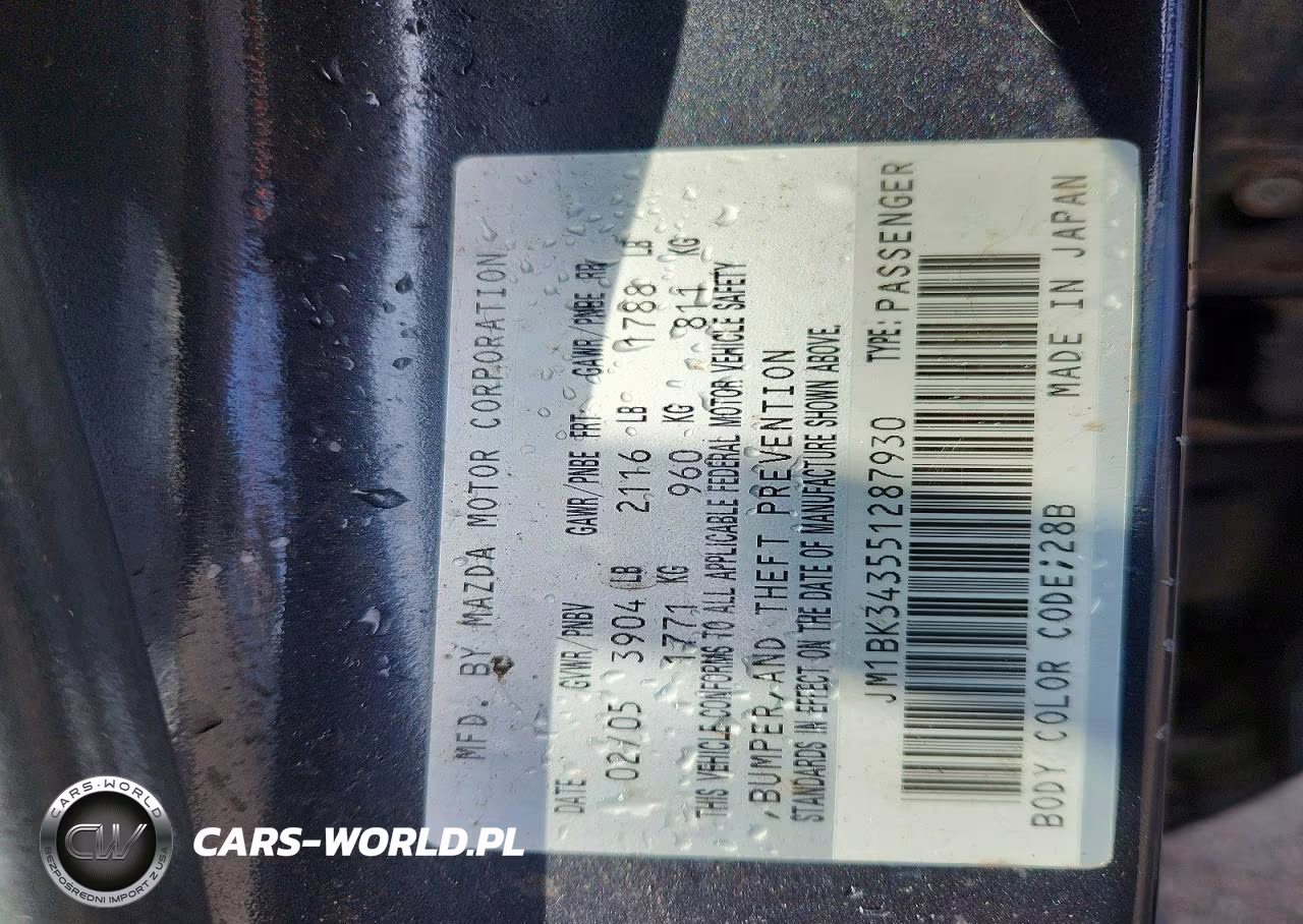2005 Mazda 3 Hatchback VIN:JM1BK343551287930 - 12